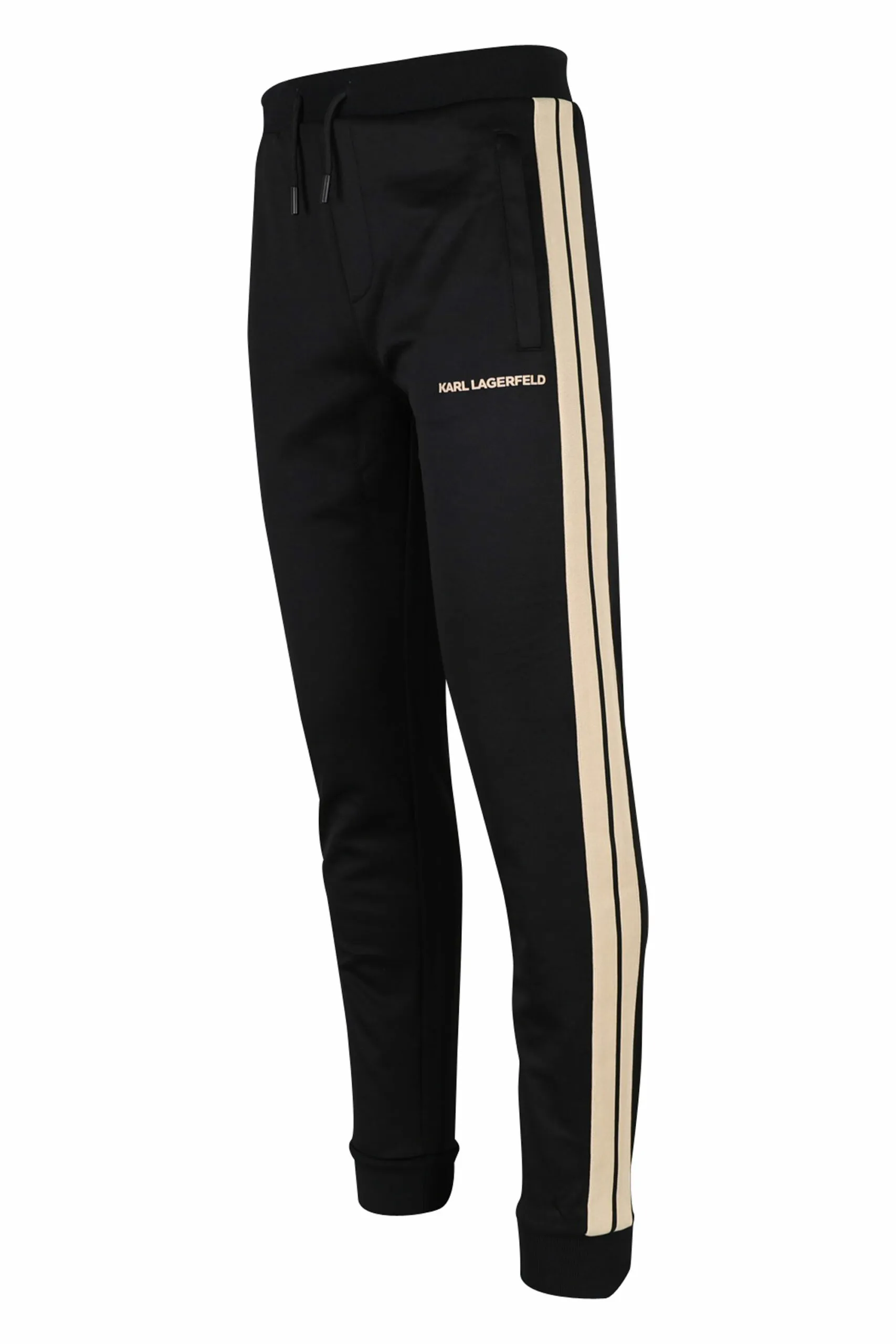 Pantalón negro con minilogo y franjas beige laterales