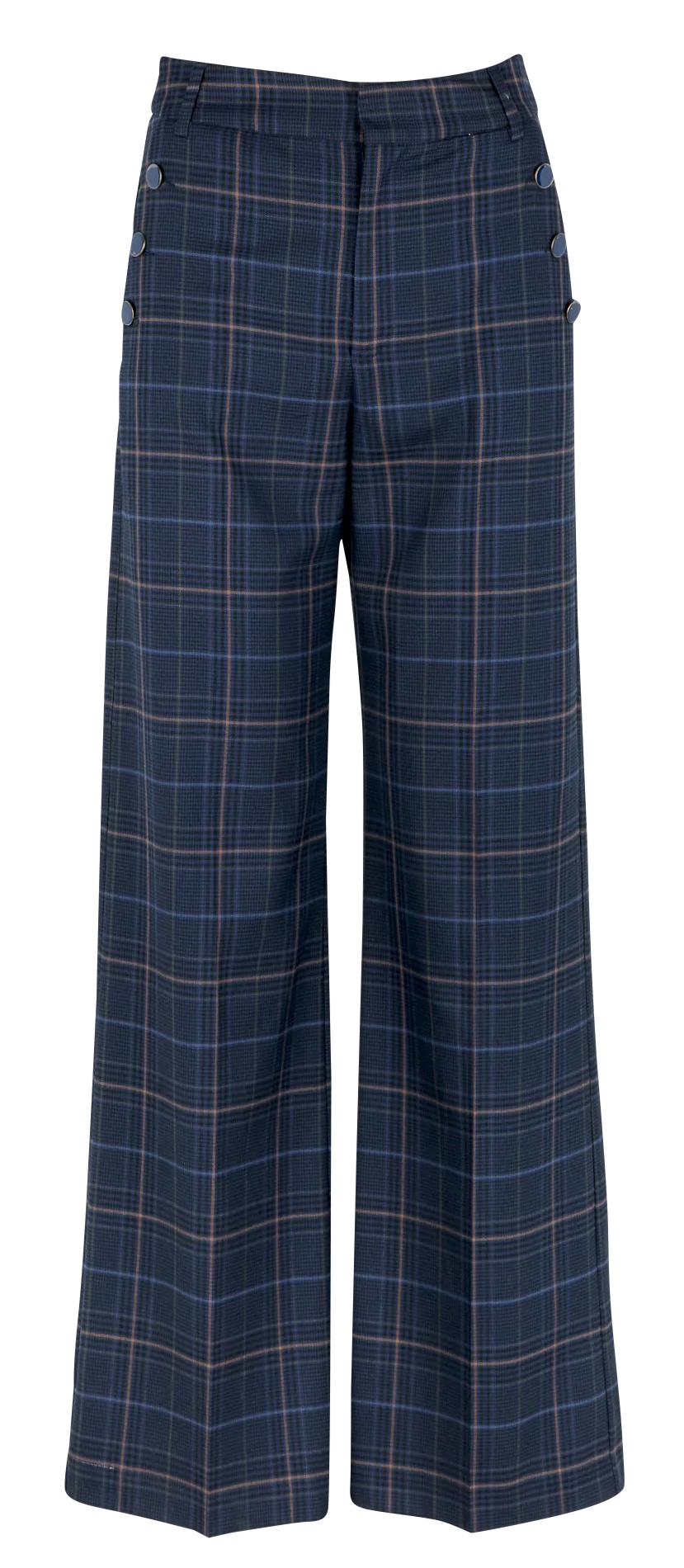 Pantalón recto estampado a cuadros en azul