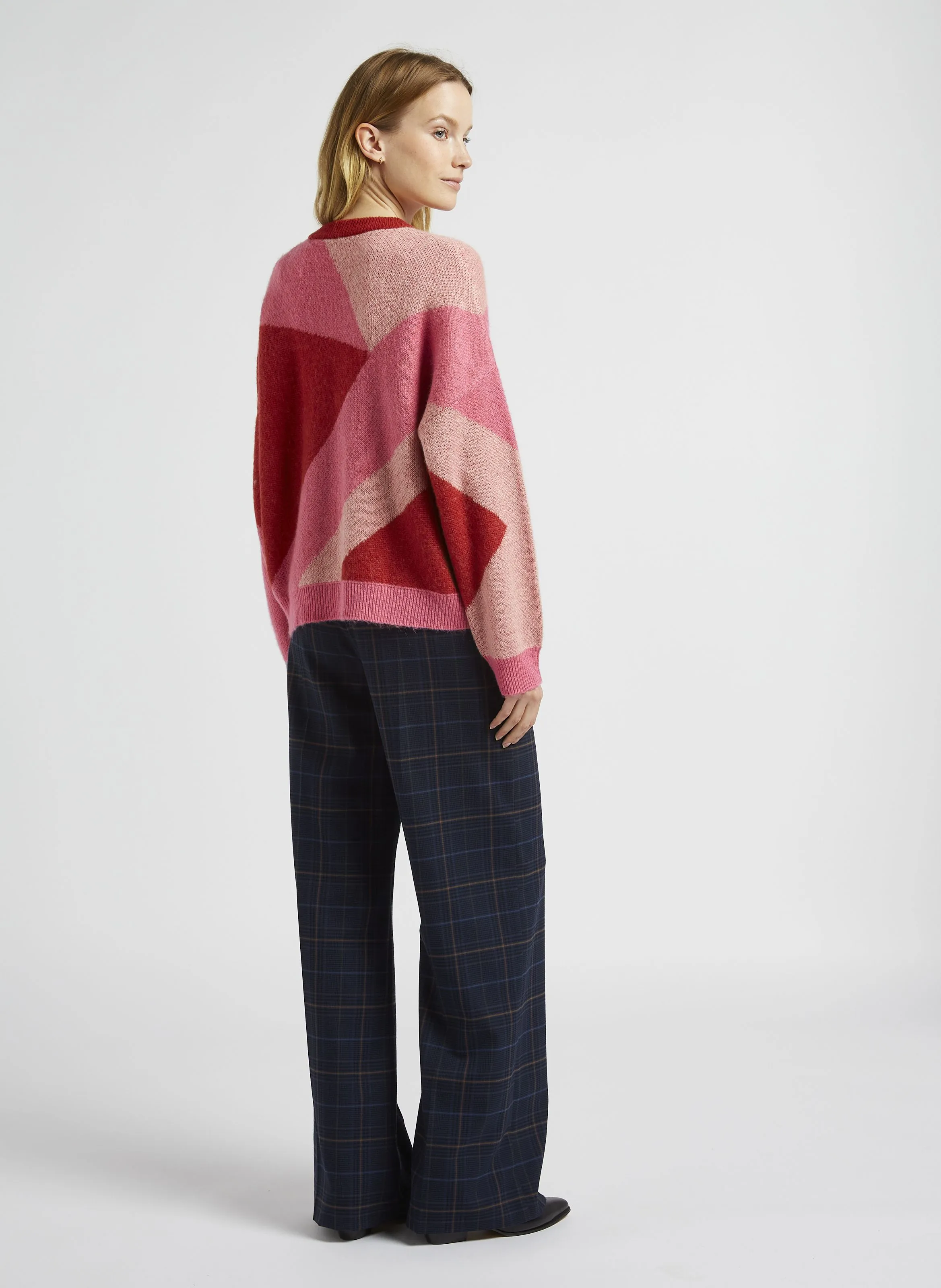Pantalón recto estampado a cuadros en azul