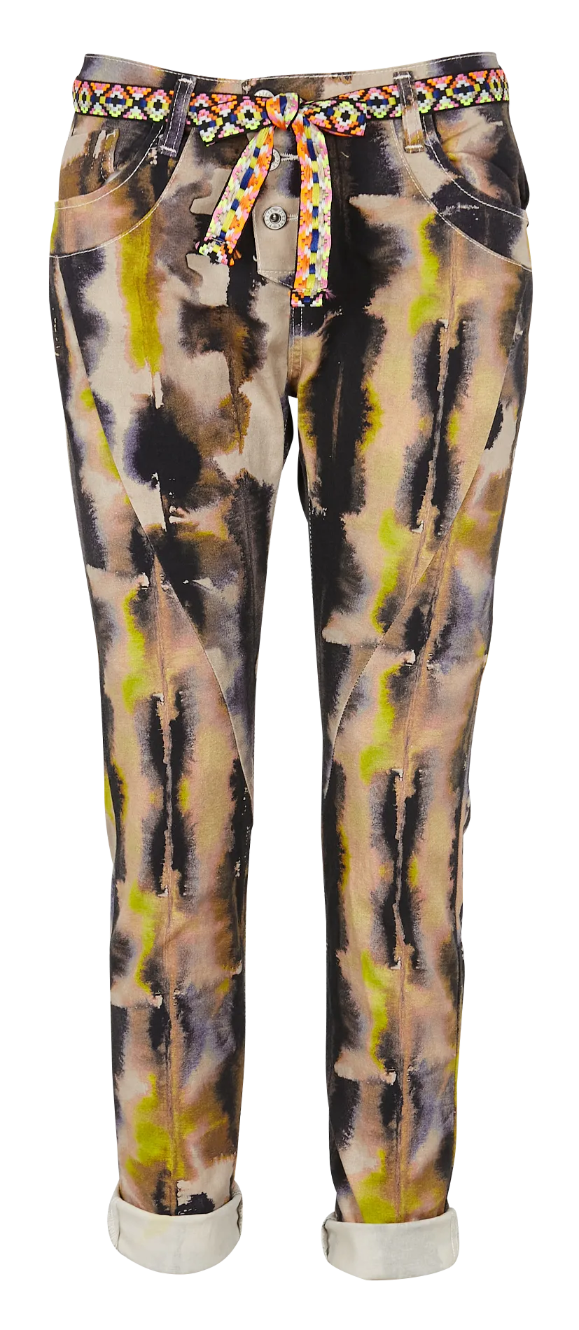 PANTALóN SLIM DE MEZCLA DE ALGODóN CON ESTAMPADO TIEDYE EN BEIGE