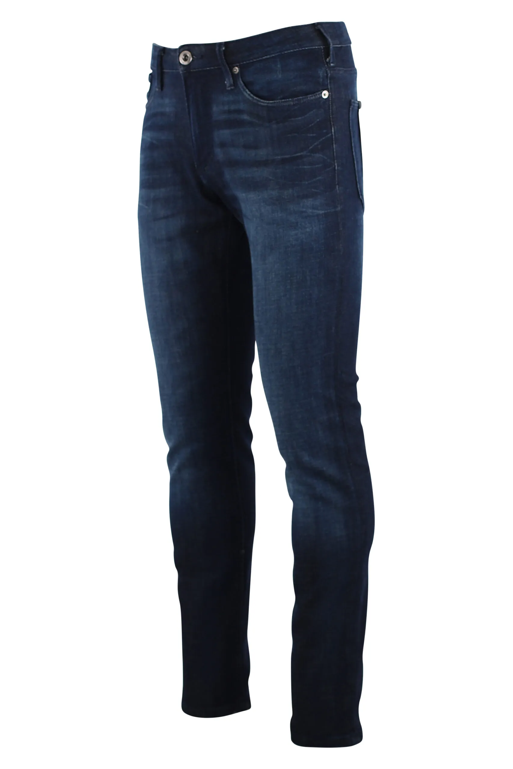 Pantalón vaquero azul oscuro con logo águila en metal plateado