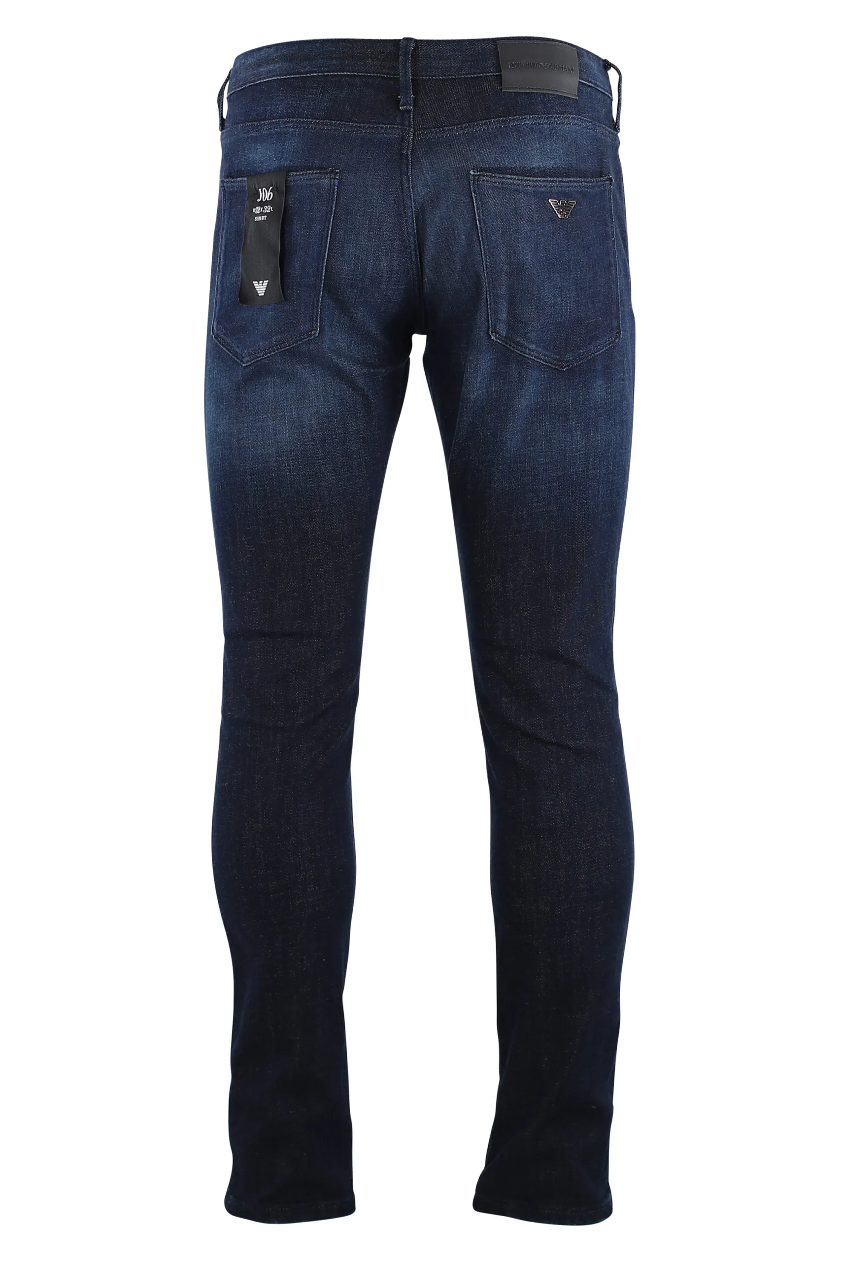 Pantalón vaquero azul oscuro con logo águila en metal plateado