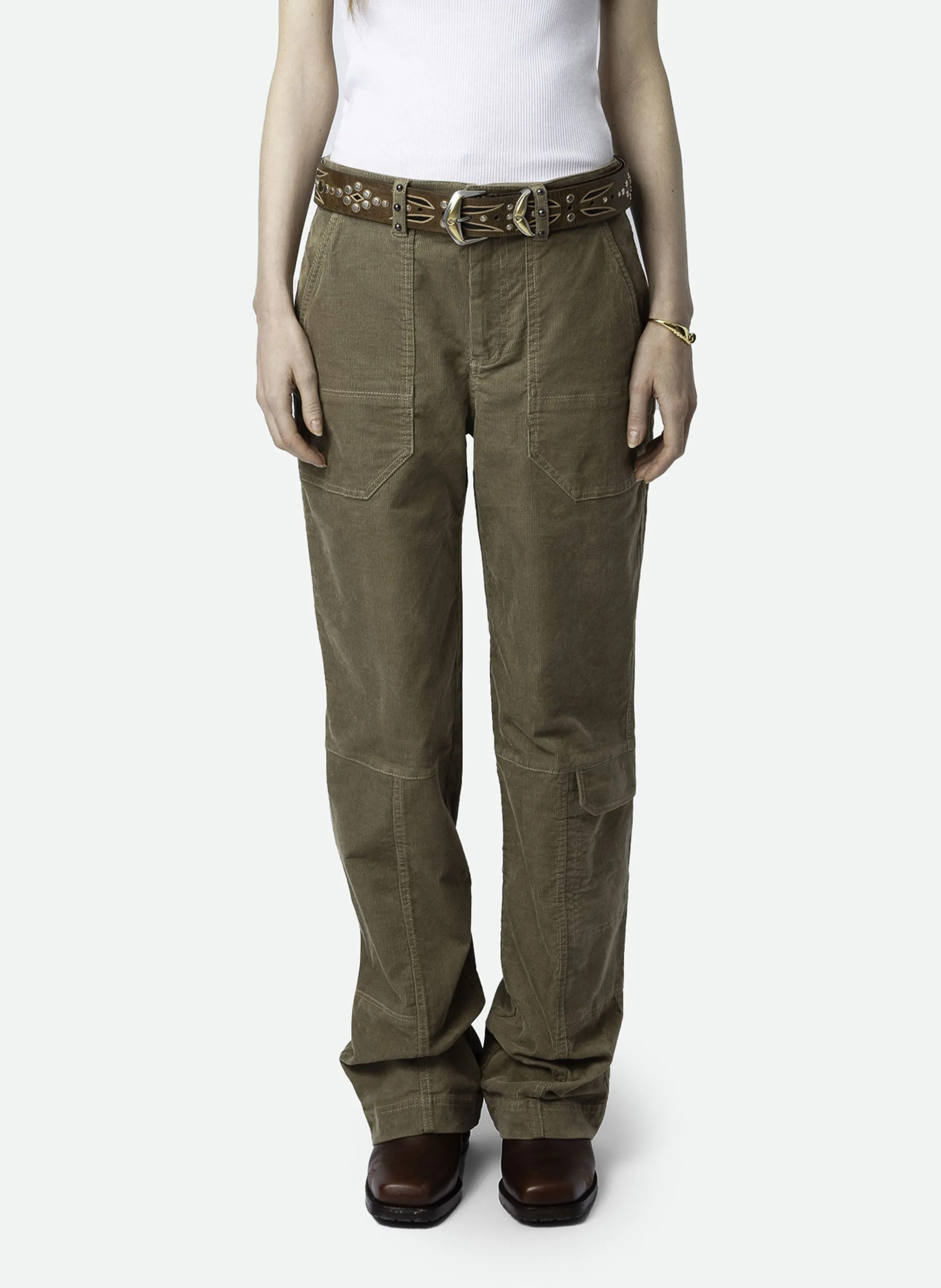 PEPPER  PANTALóN ANCHO DE MEZCLA DE ALGODóN ORGáNICO EN BEIGE