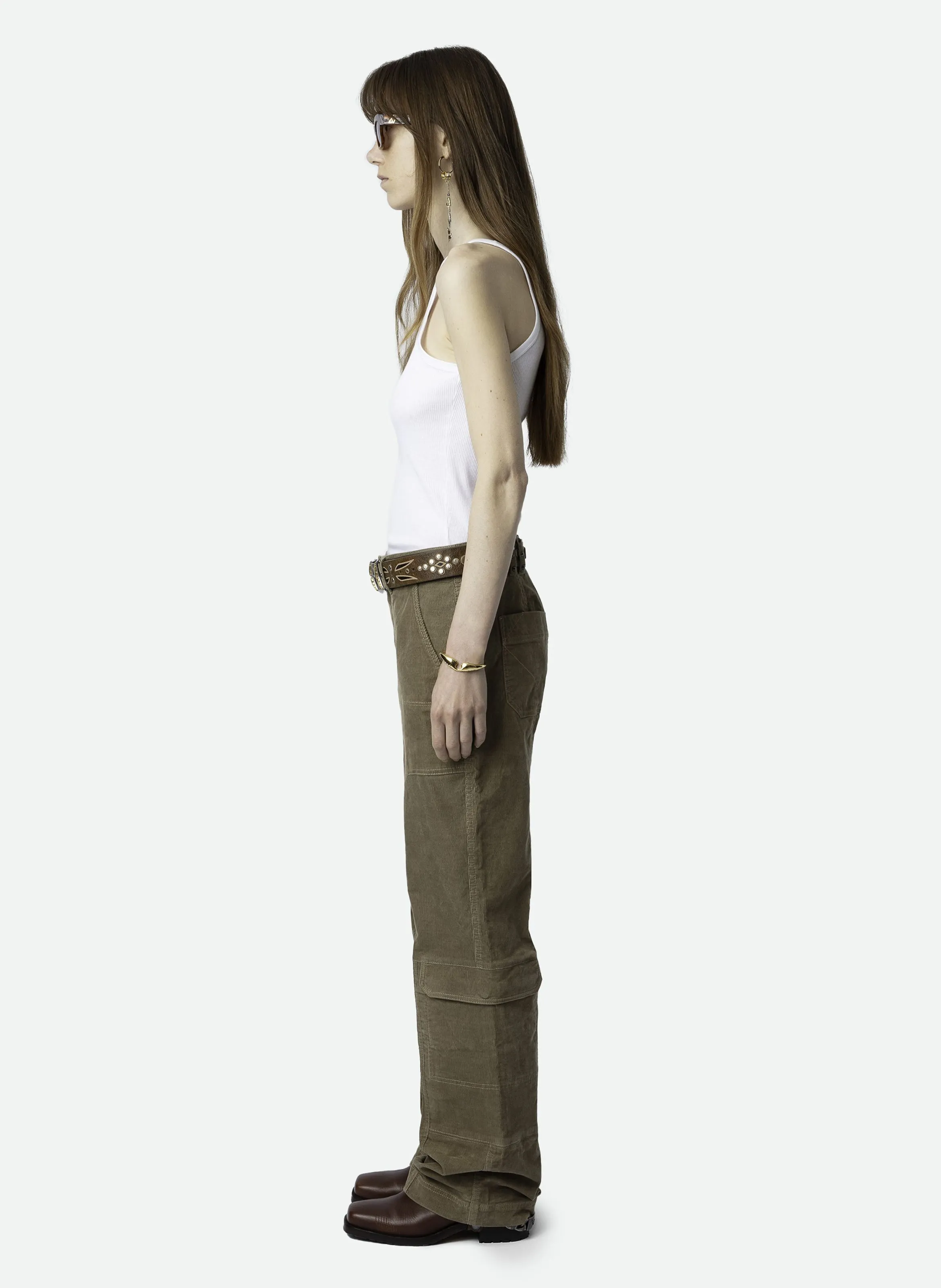 PEPPER  PANTALóN ANCHO DE MEZCLA DE ALGODóN ORGáNICO EN BEIGE