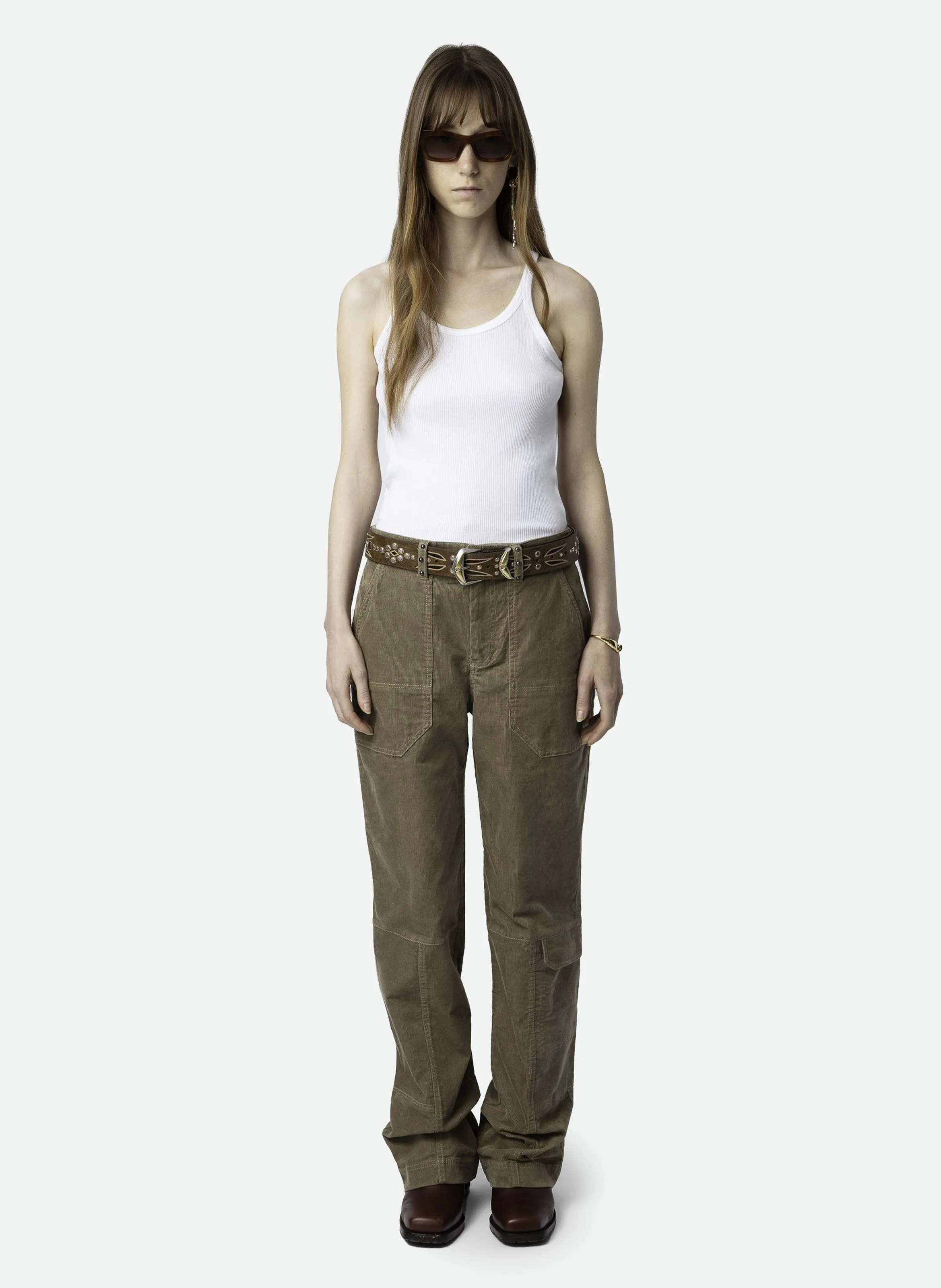 PEPPER  PANTALóN ANCHO DE MEZCLA DE ALGODóN ORGáNICO EN BEIGE