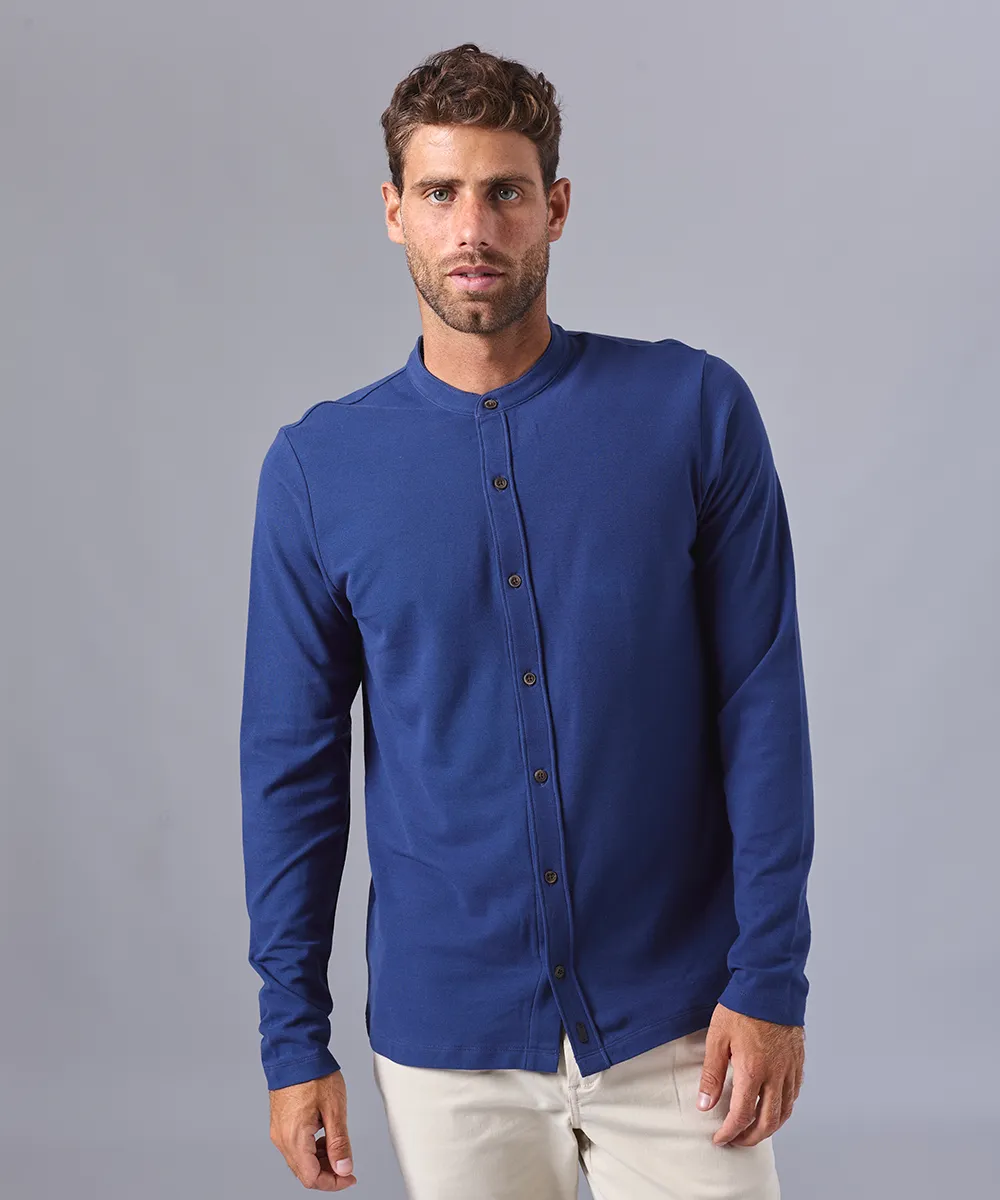 POLO MANGA LARGA PIQUE CUELLO NERÚ AZUL OI24