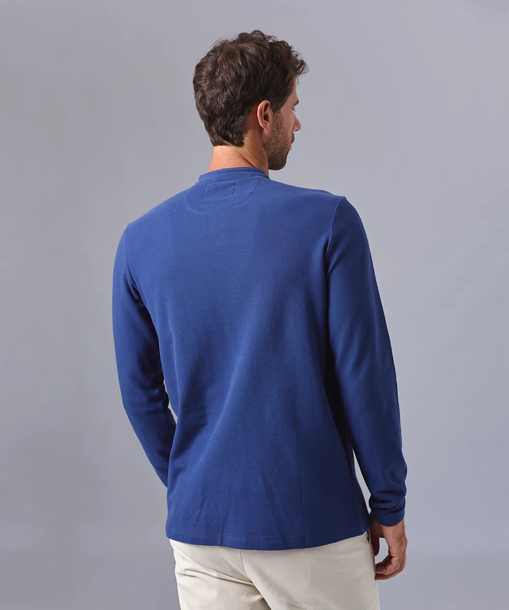POLO MANGA LARGA PIQUE CUELLO NERÚ AZUL OI24