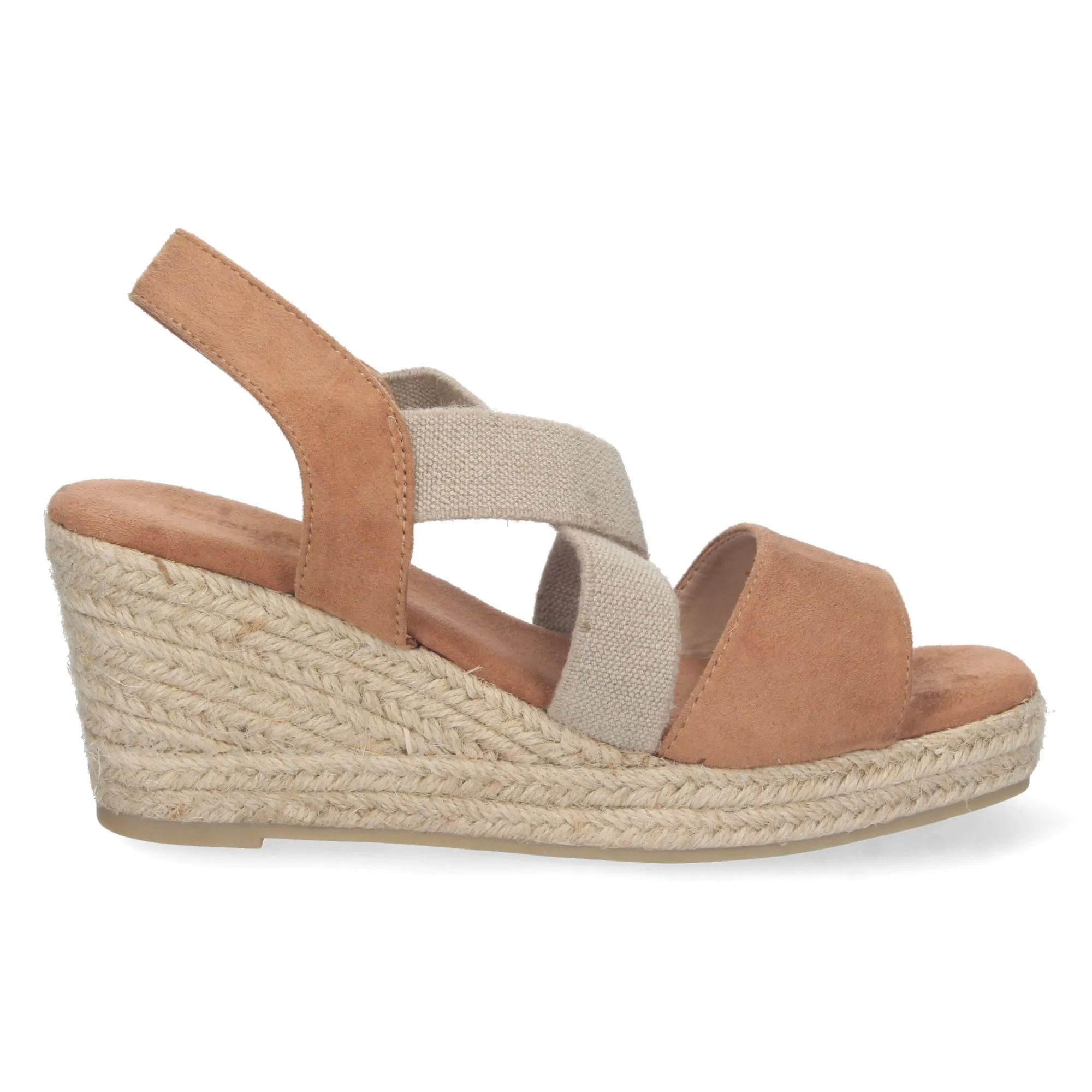 SANDALIAS CUñA MEDIA YUTE CAMEL CIERRE ELáSTICO MUJER A2376