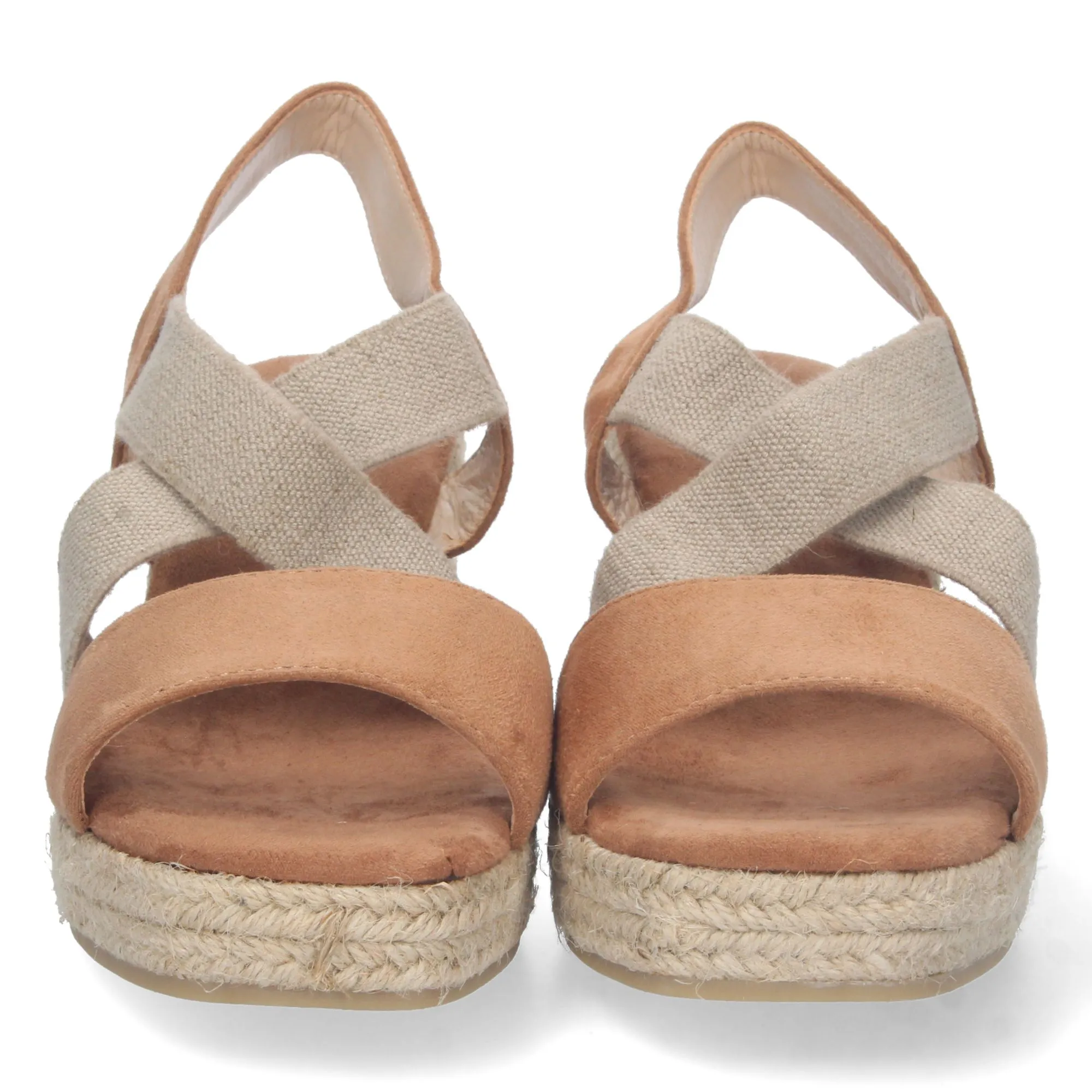 SANDALIAS CUñA MEDIA YUTE CAMEL CIERRE ELáSTICO MUJER A2376
