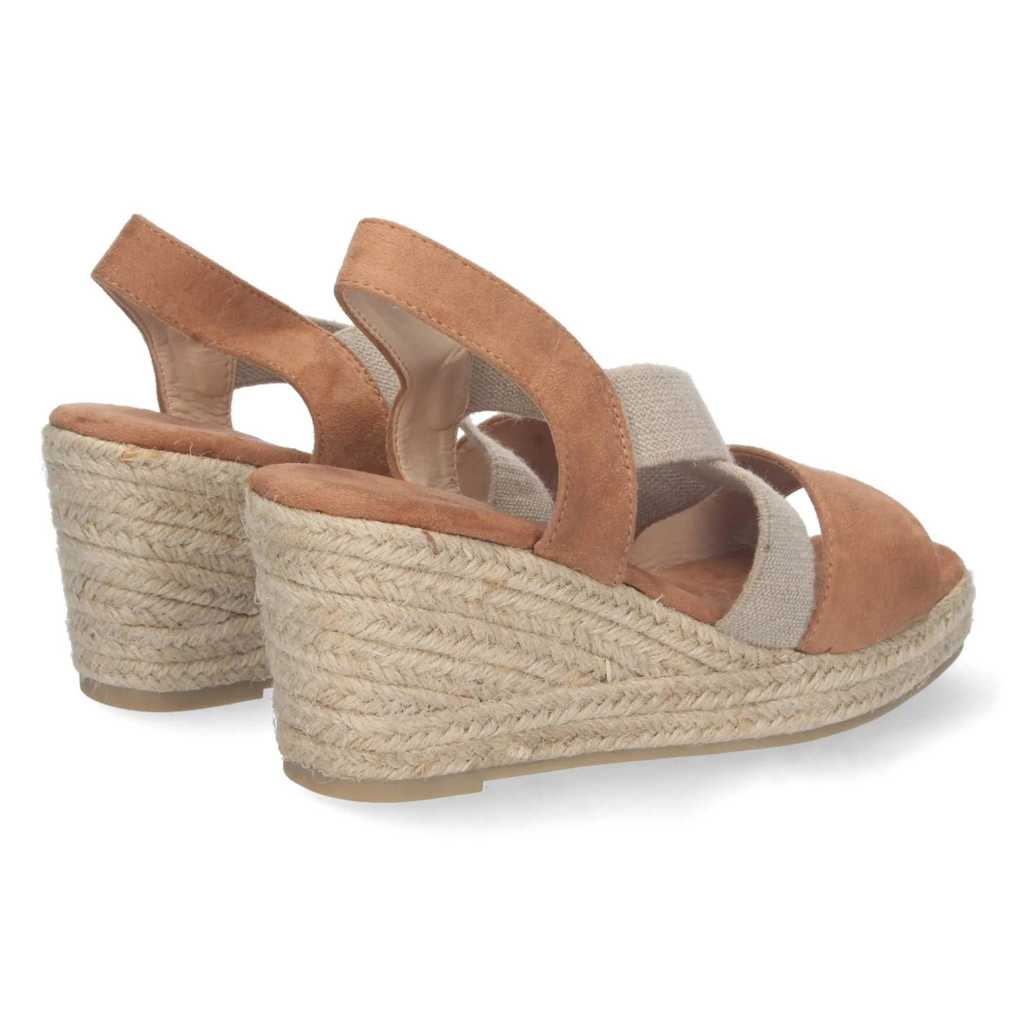 SANDALIAS CUñA MEDIA YUTE CAMEL CIERRE ELáSTICO MUJER A2376