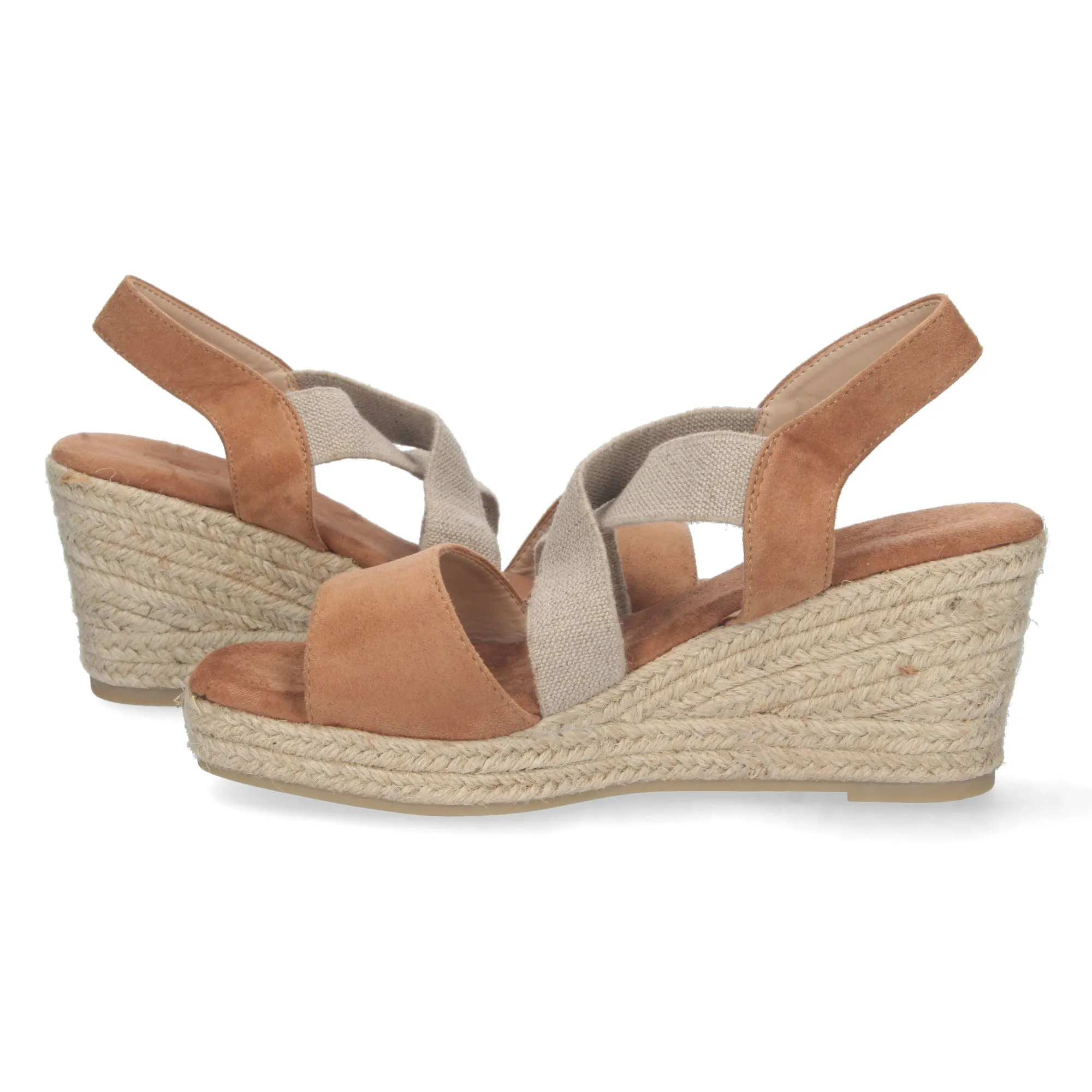 SANDALIAS CUñA MEDIA YUTE CAMEL CIERRE ELáSTICO MUJER A2376