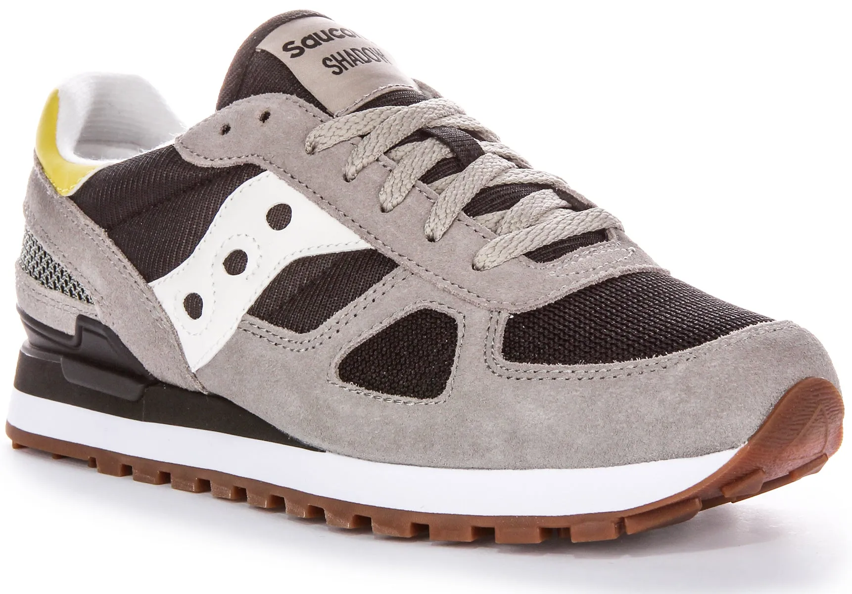 Saucony Shadow Original Detalle de Malla de Nylon Cordones Trainers de Hombres de Ante en Negro Gris