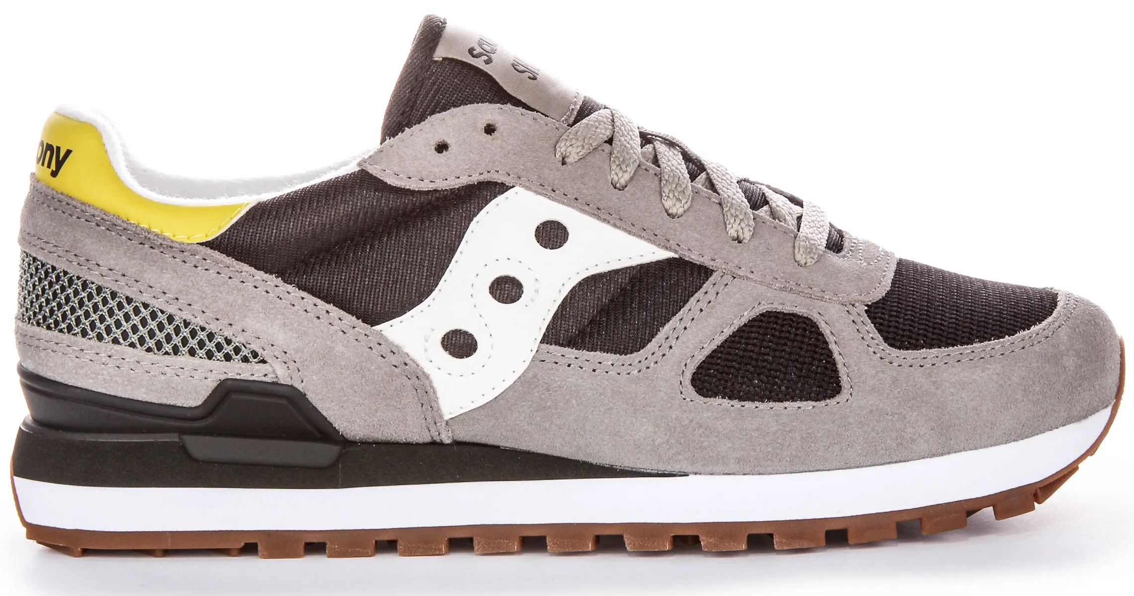Saucony Shadow Original Detalle de Malla de Nylon Cordones Trainers de Hombres de Ante en Negro Gris