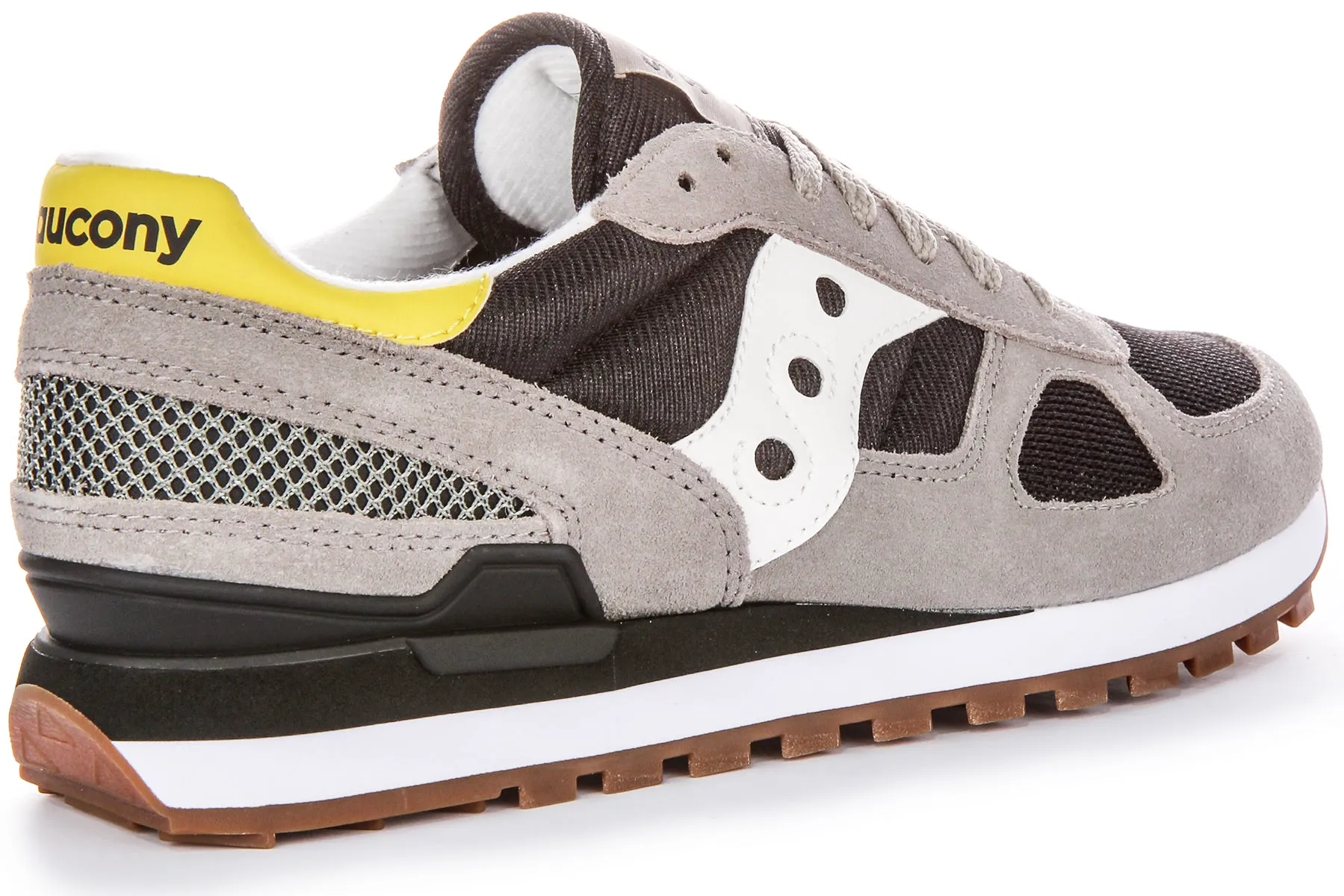 Saucony Shadow Original Detalle de Malla de Nylon Cordones Trainers de Hombres de Ante en Negro Gris