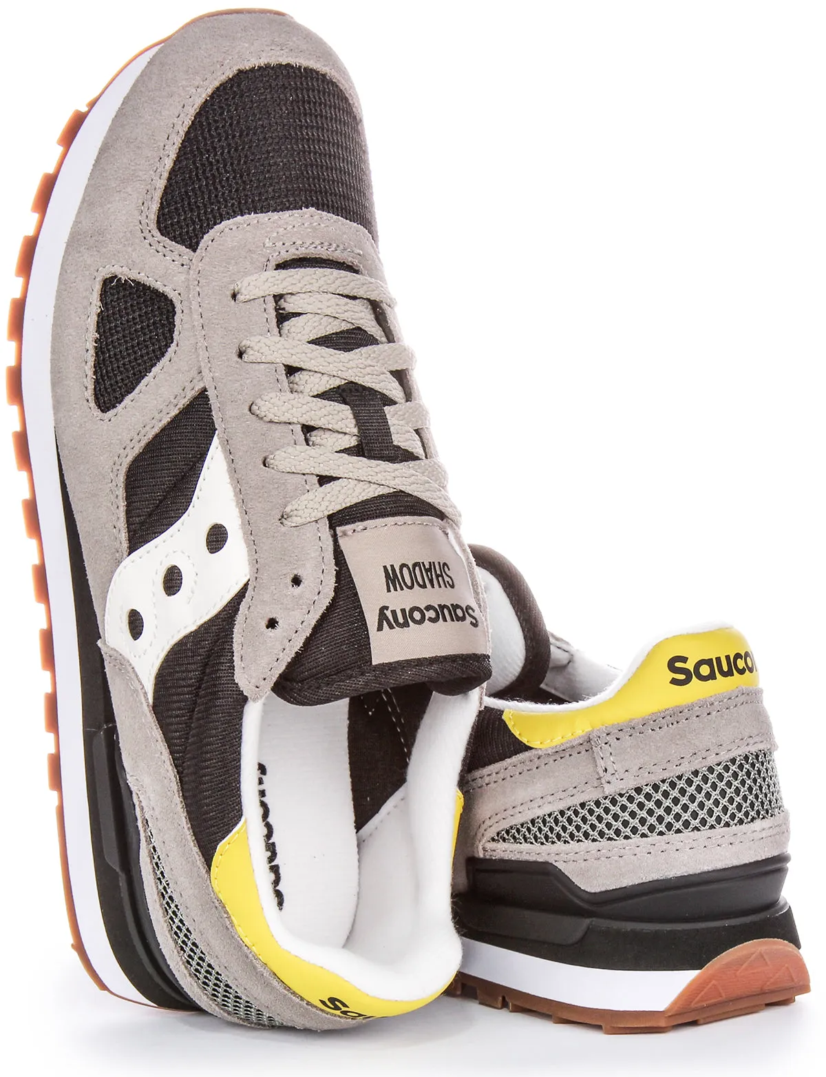 Saucony Shadow Original Detalle de Malla de Nylon Cordones Trainers de Hombres de Ante en Negro Gris