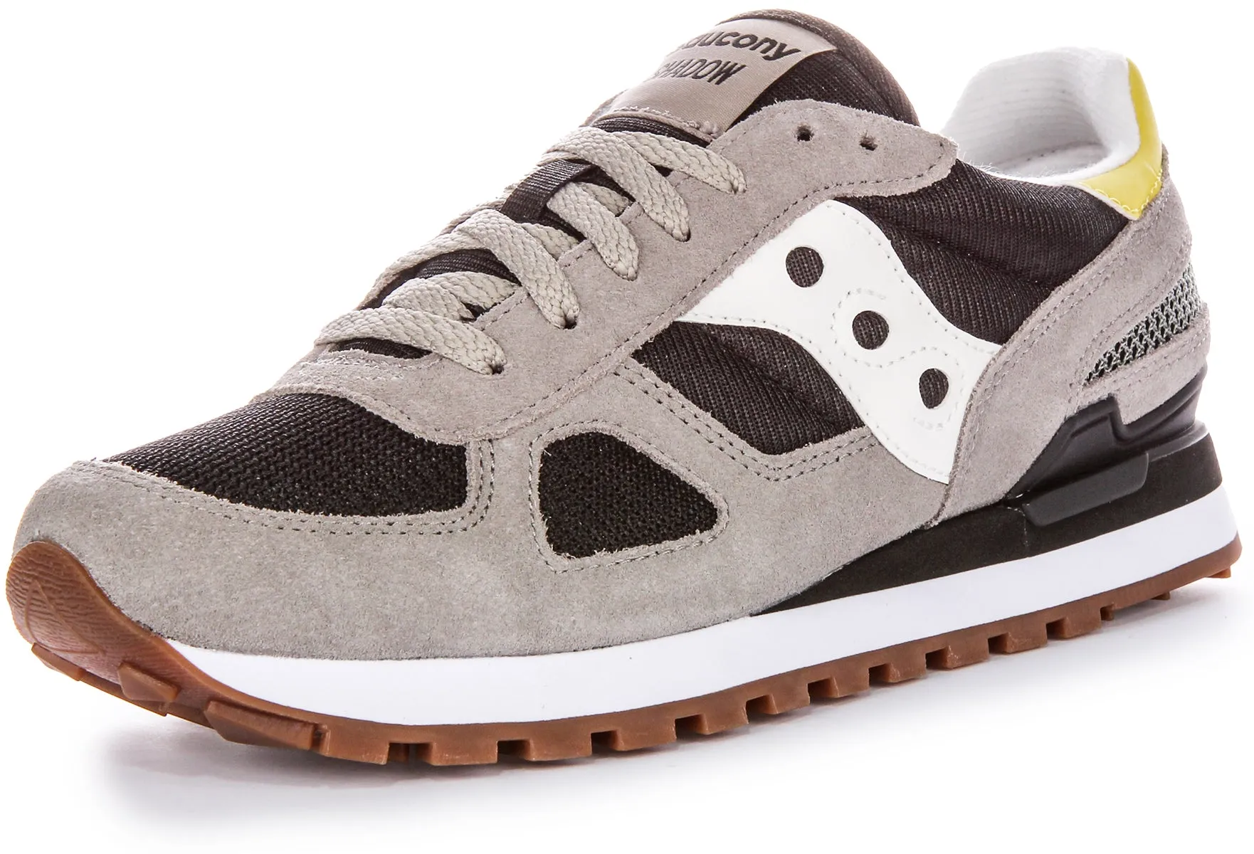 Saucony Shadow Original Detalle de Malla de Nylon Cordones Trainers de Hombres de Ante en Negro Gris