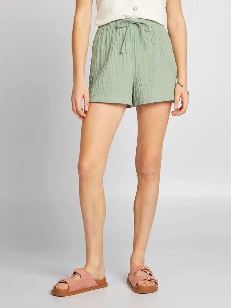 SHORT DE TIRO ALTO DE DOBLE GASA DE ALGODóN  VERDE