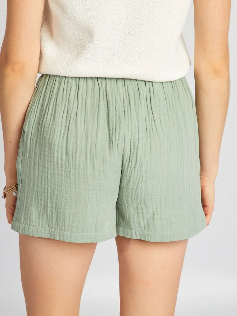 SHORT DE TIRO ALTO DE DOBLE GASA DE ALGODóN  VERDE