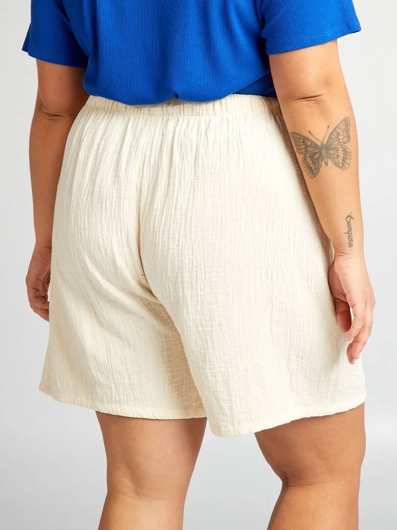 SHORT RECTO DE GASA DE ALGODóN  BEIGE