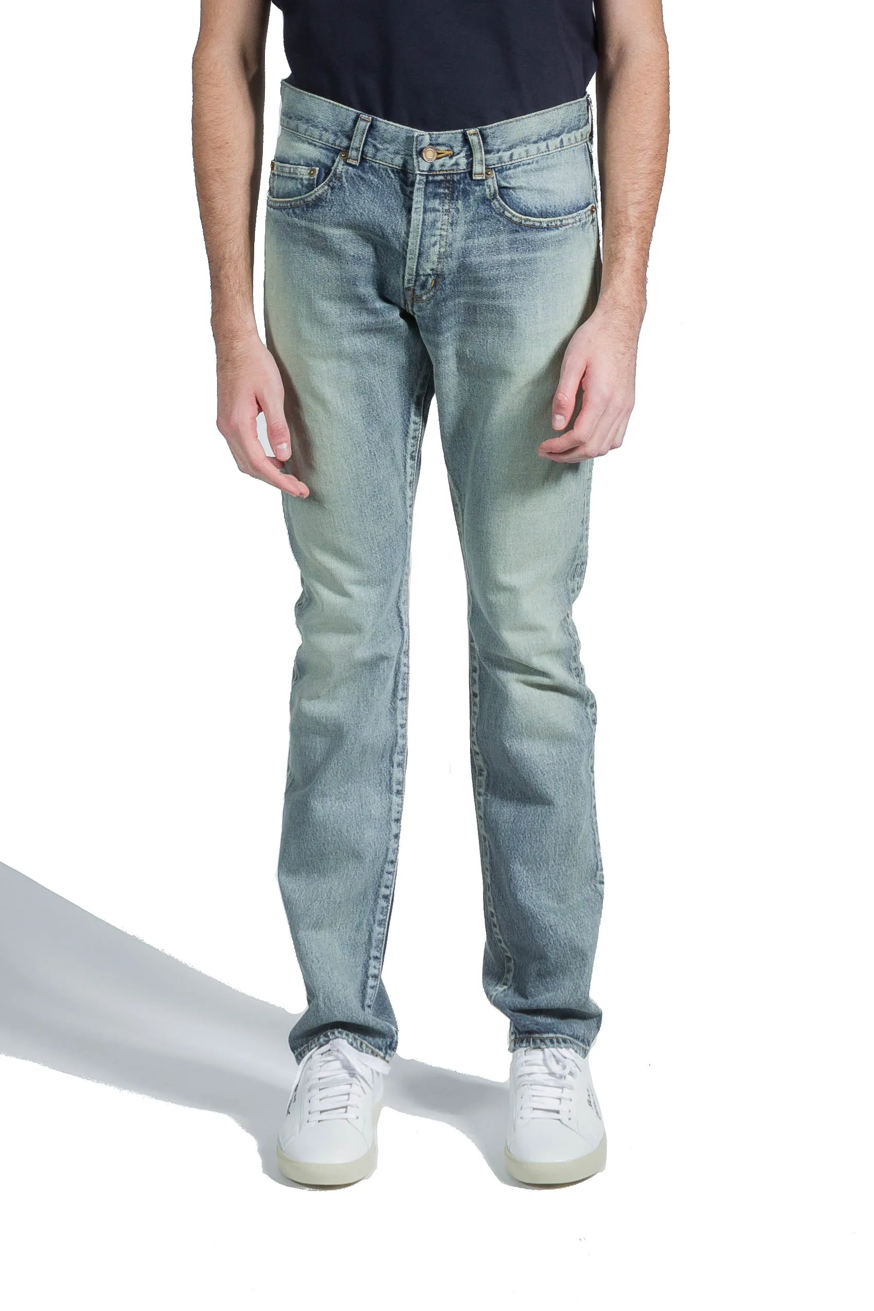 Siant Laurent Slim Fit Jeans In Indigo Sky Blue Denim