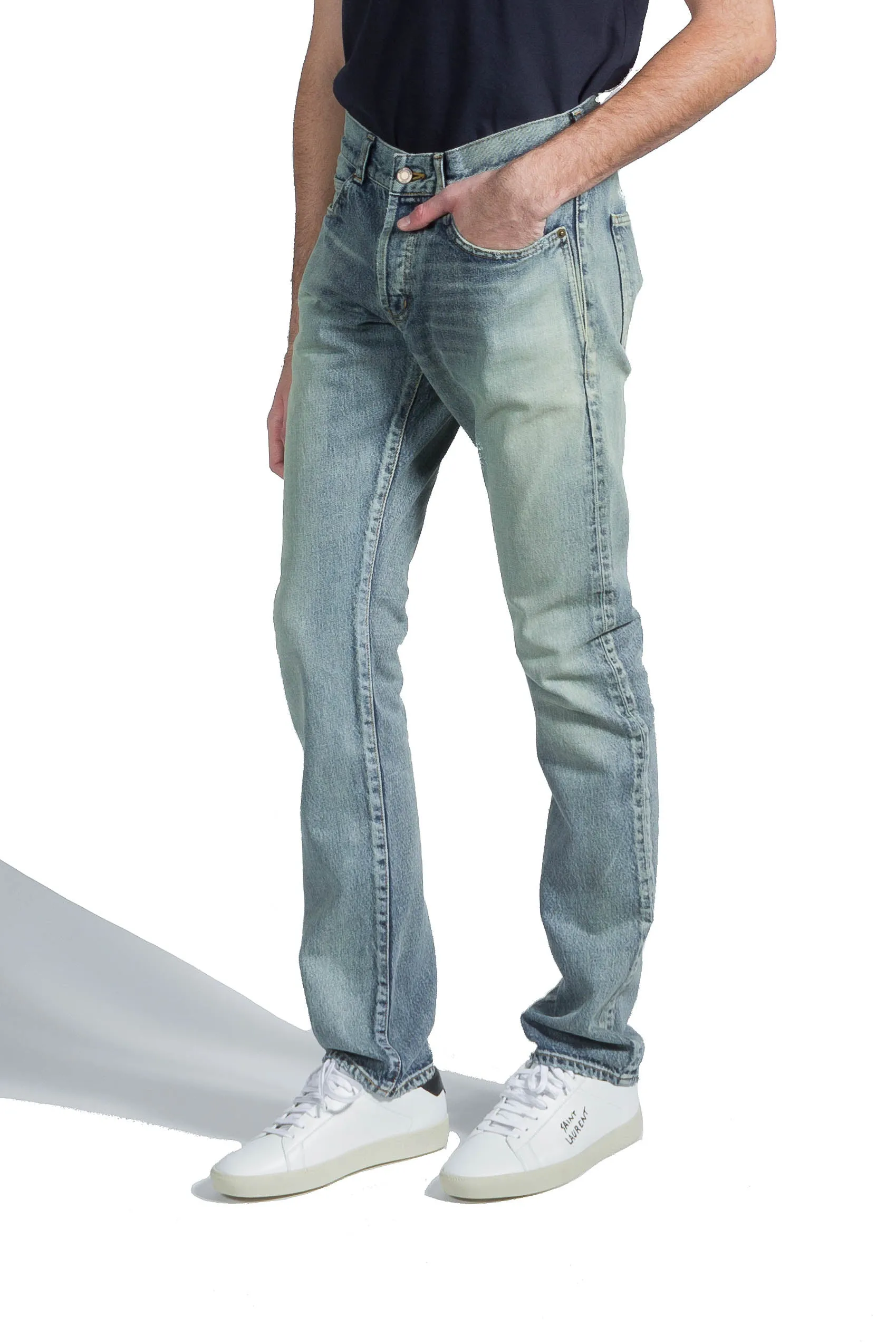 Siant Laurent Slim Fit Jeans In Indigo Sky Blue Denim