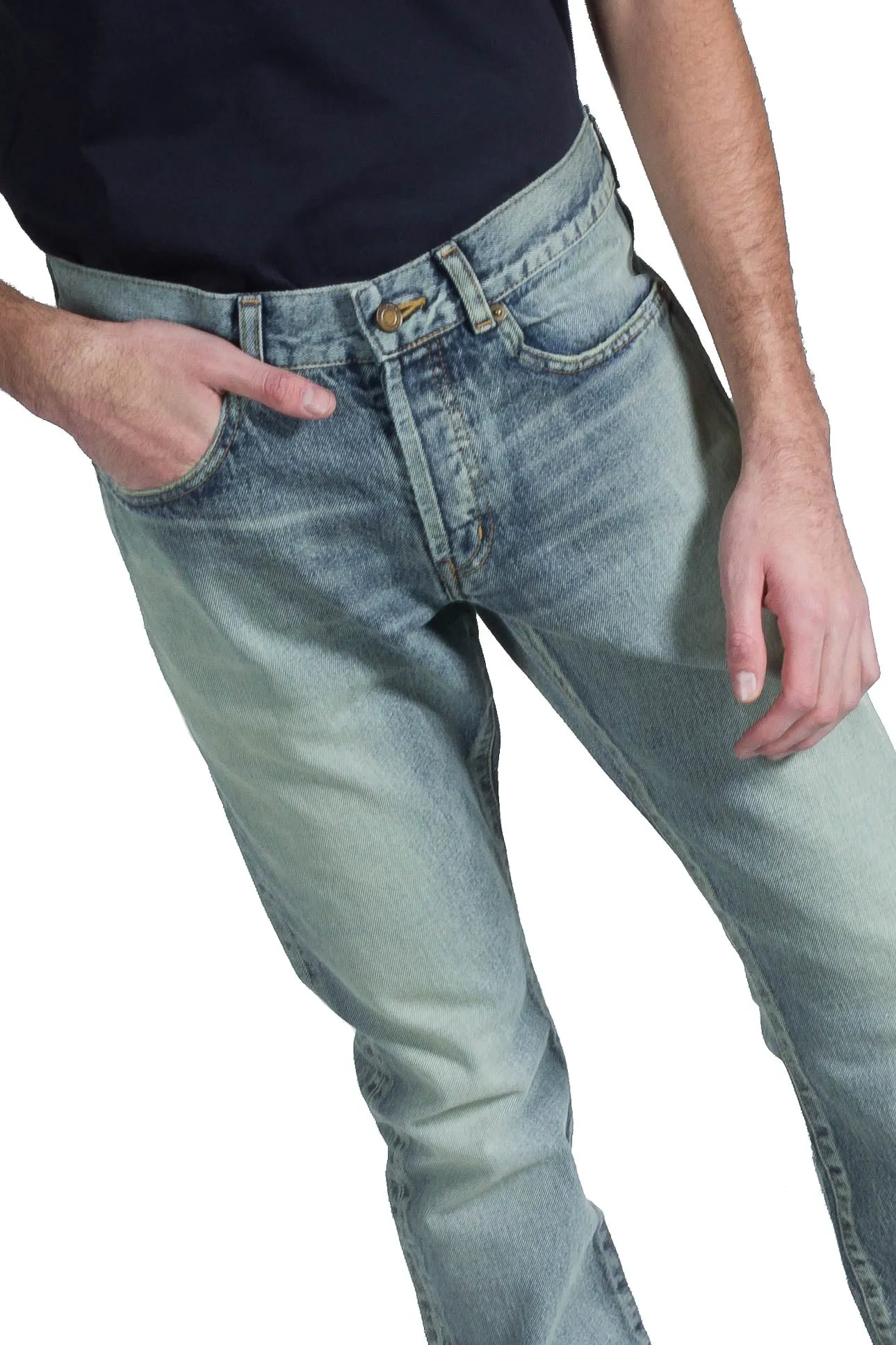 Siant Laurent Slim Fit Jeans In Indigo Sky Blue Denim