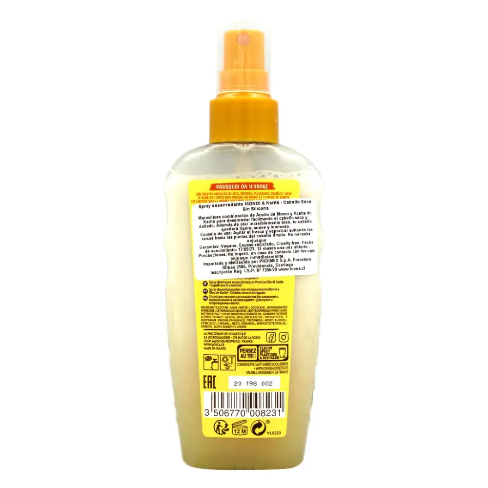 Spray desenredante sin enjuague con monoi y karite 150 ml