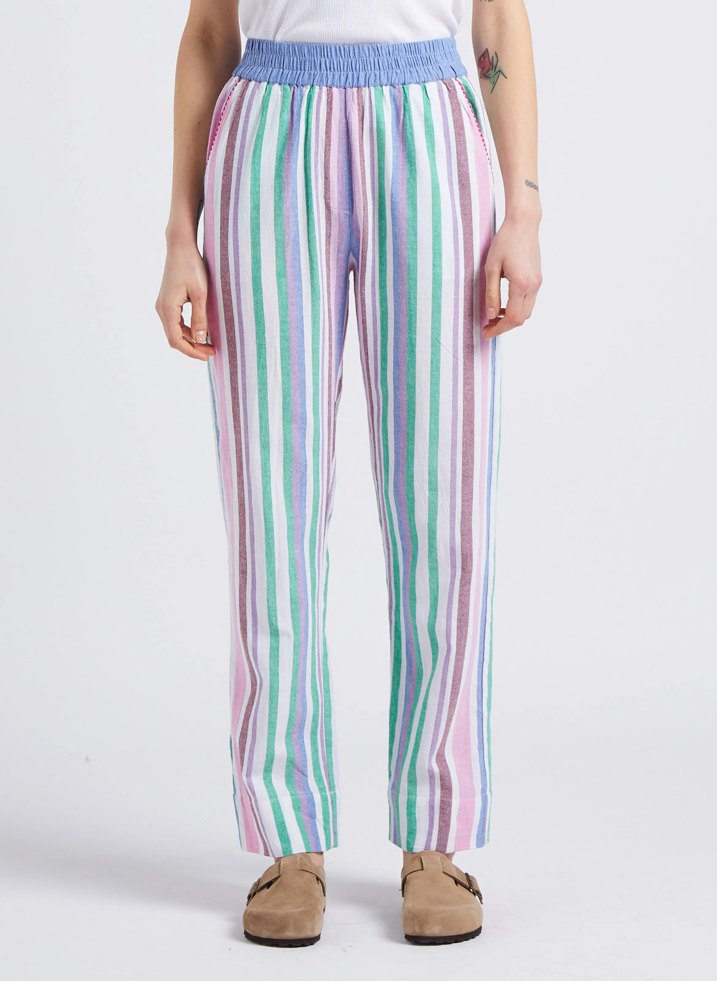 STELLA FOREST GIUSEPPA  PANTALóN RECTO DE ALGODóN A RAYAS EN MULTICOLOR