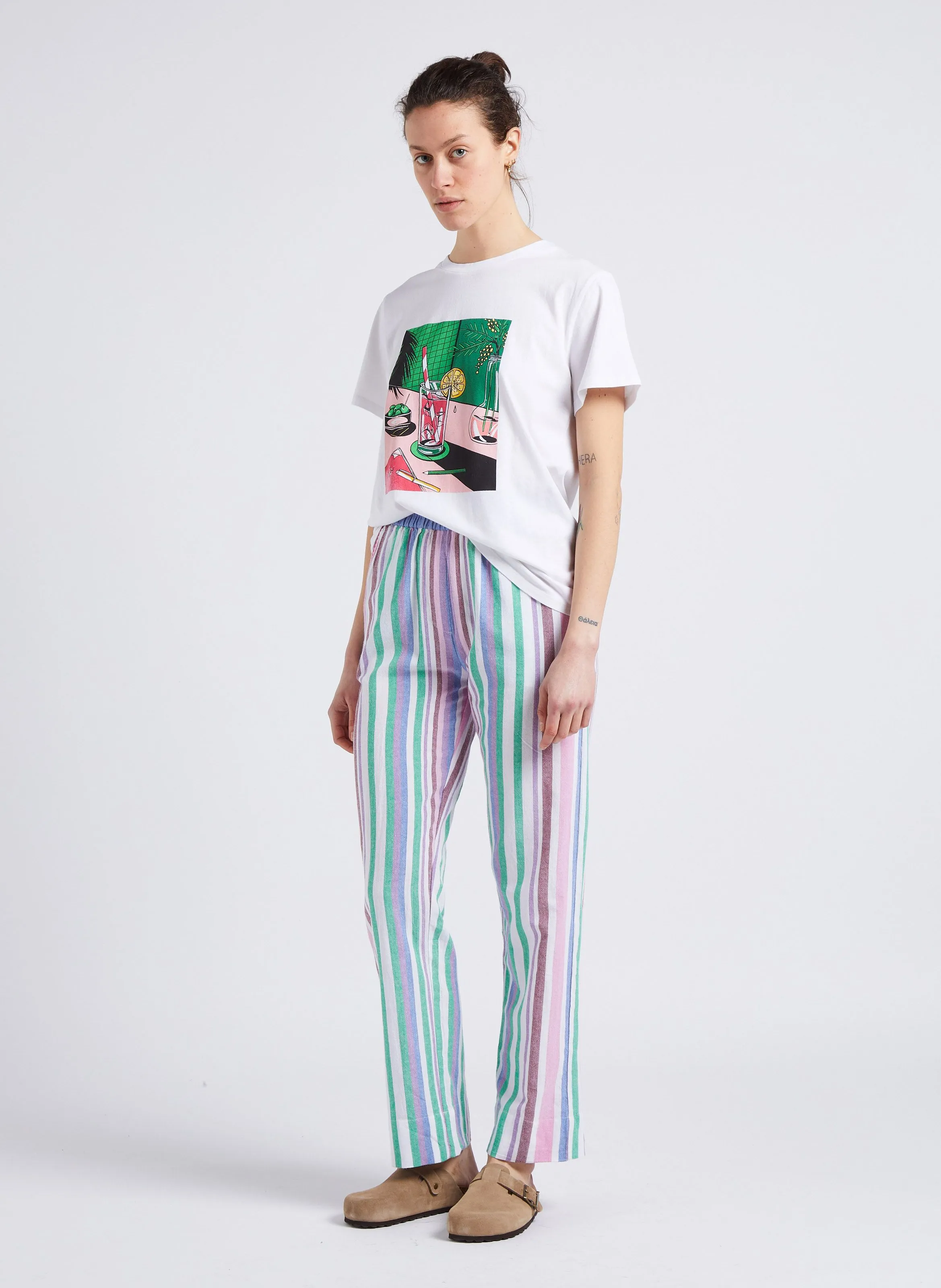 STELLA FOREST GIUSEPPA  PANTALóN RECTO DE ALGODóN A RAYAS EN MULTICOLOR