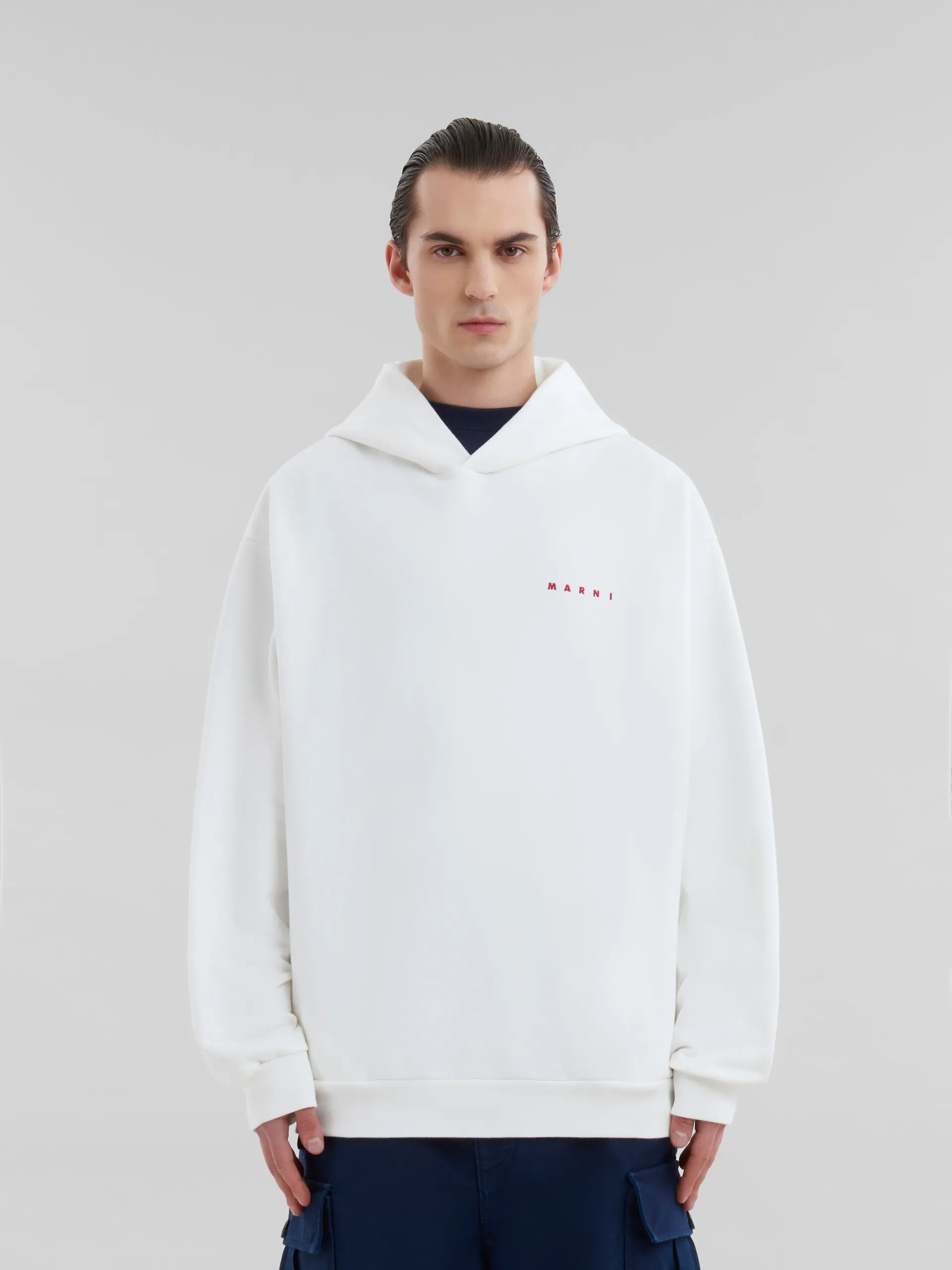Sudadera con capucha blanca de algodón orgánico con logotipo Marni efecto arrugado