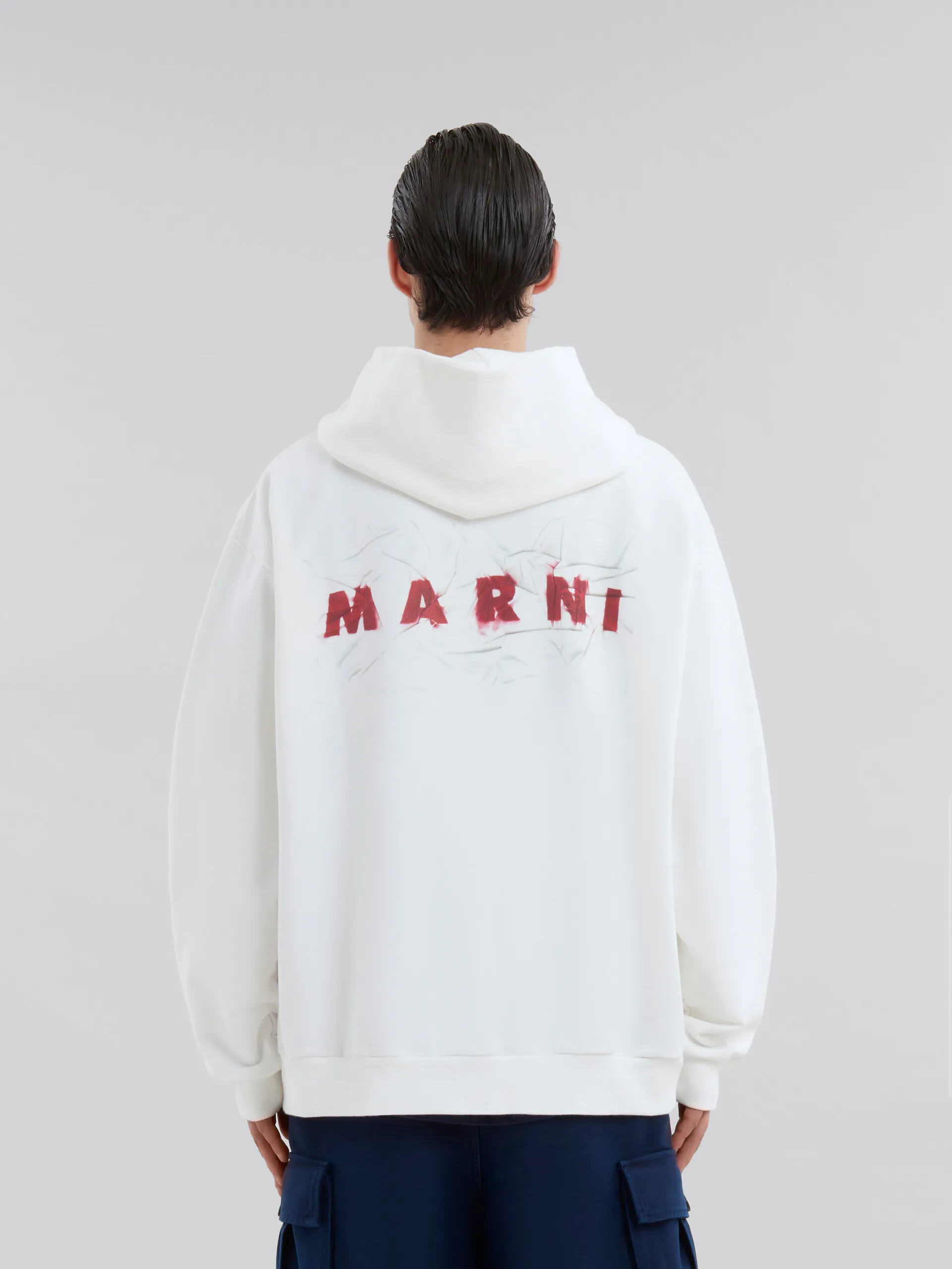 Sudadera con capucha blanca de algodón orgánico con logotipo Marni efecto arrugado