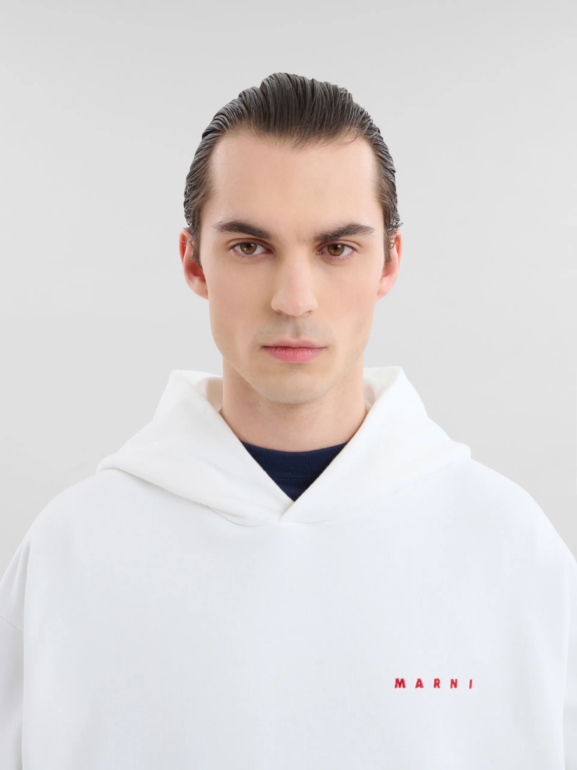 Sudadera con capucha blanca de algodón orgánico con logotipo Marni efecto arrugado