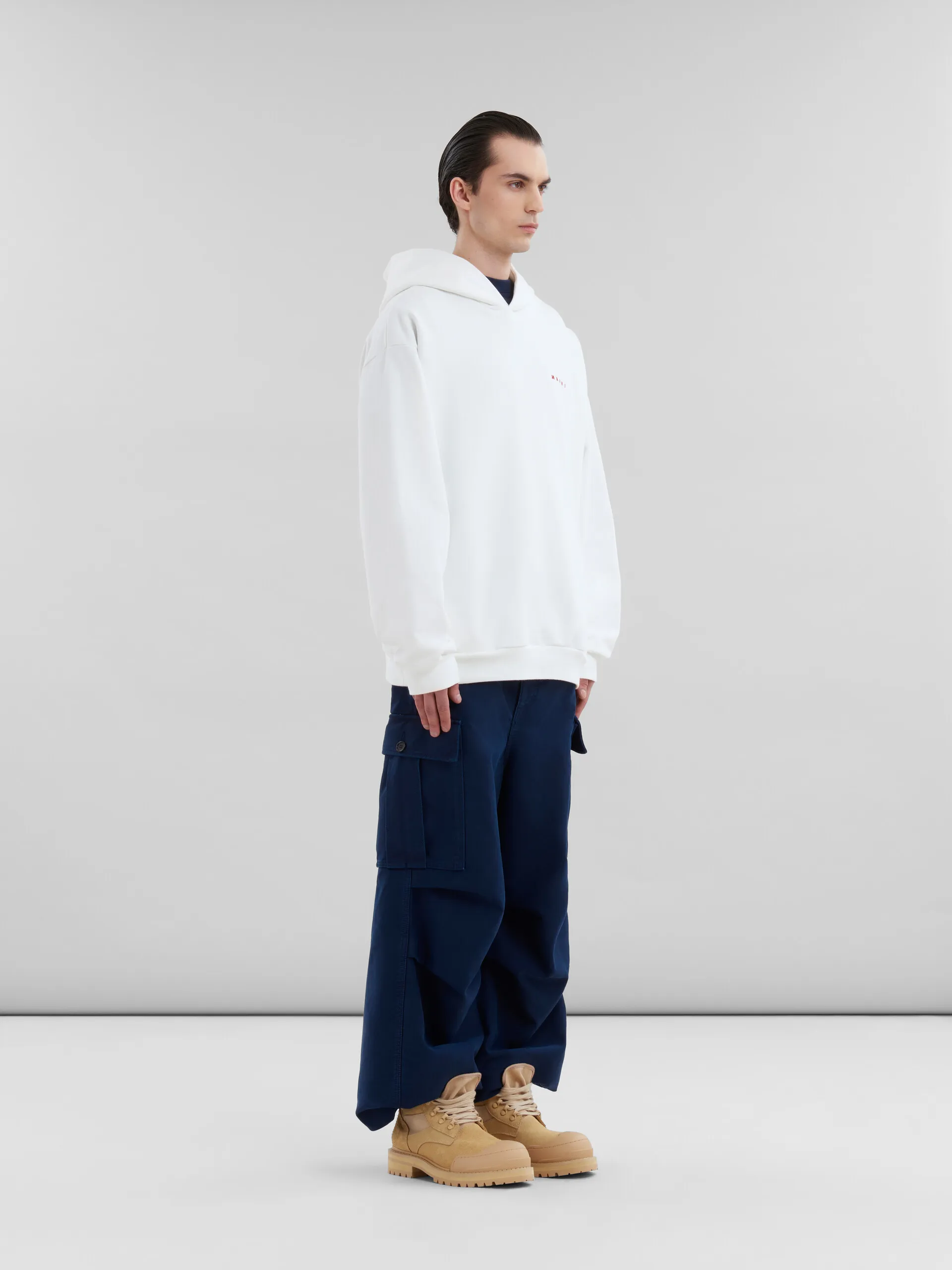 Sudadera con capucha blanca de algodón orgánico con logotipo Marni efecto arrugado