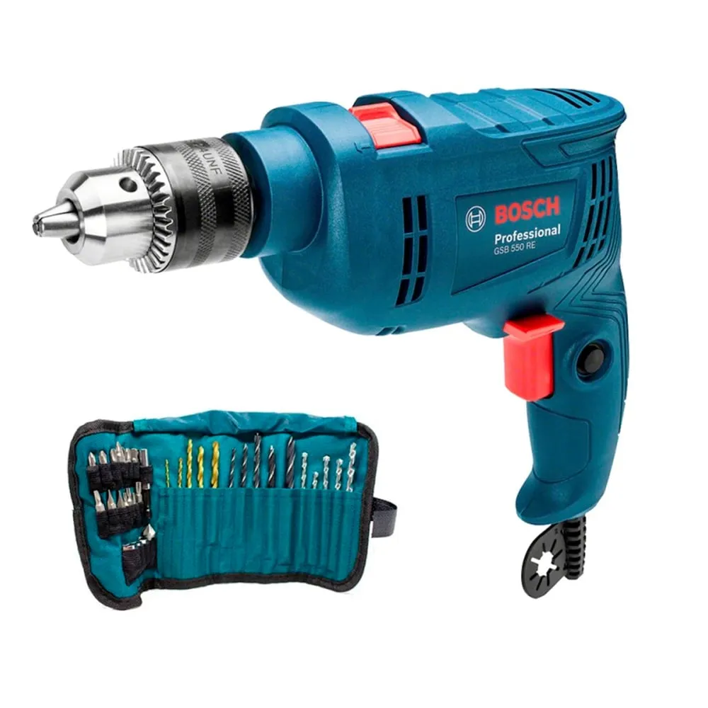 Taladro Percutor Bosch GSB 550 RE 550w + 34 Accesorios