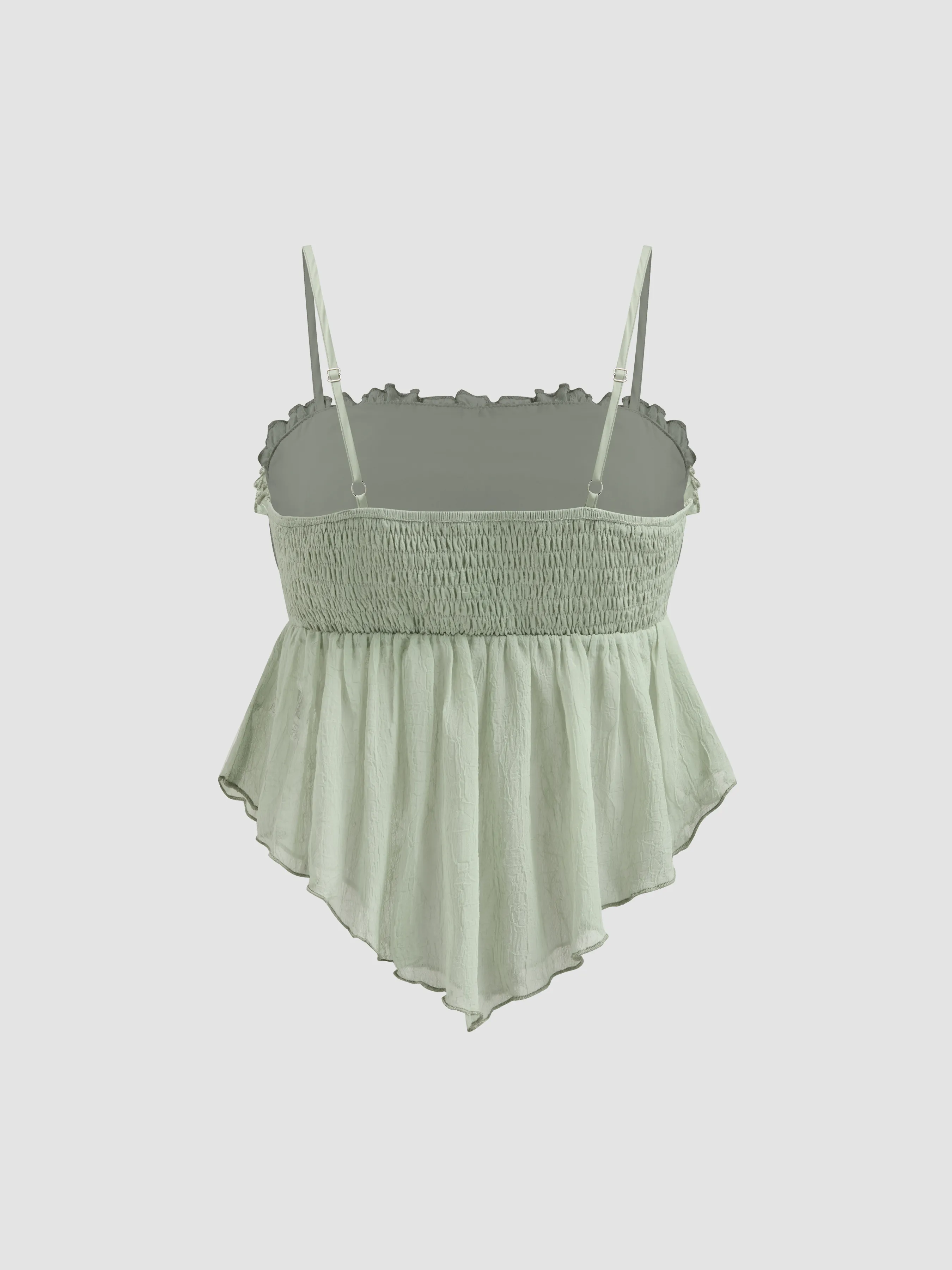 Top Cami Corto Anudado de Gasa con Cuello Cuadrado y Ribete de Lechuga Sólido
