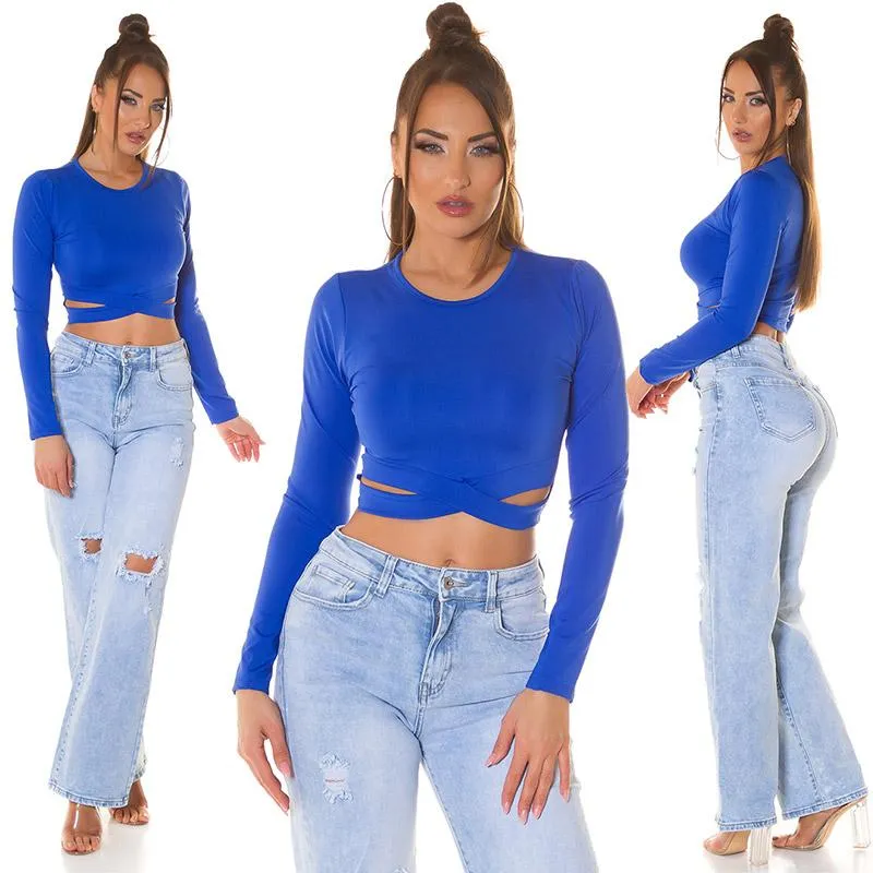 Top con aberturas manga larga azul