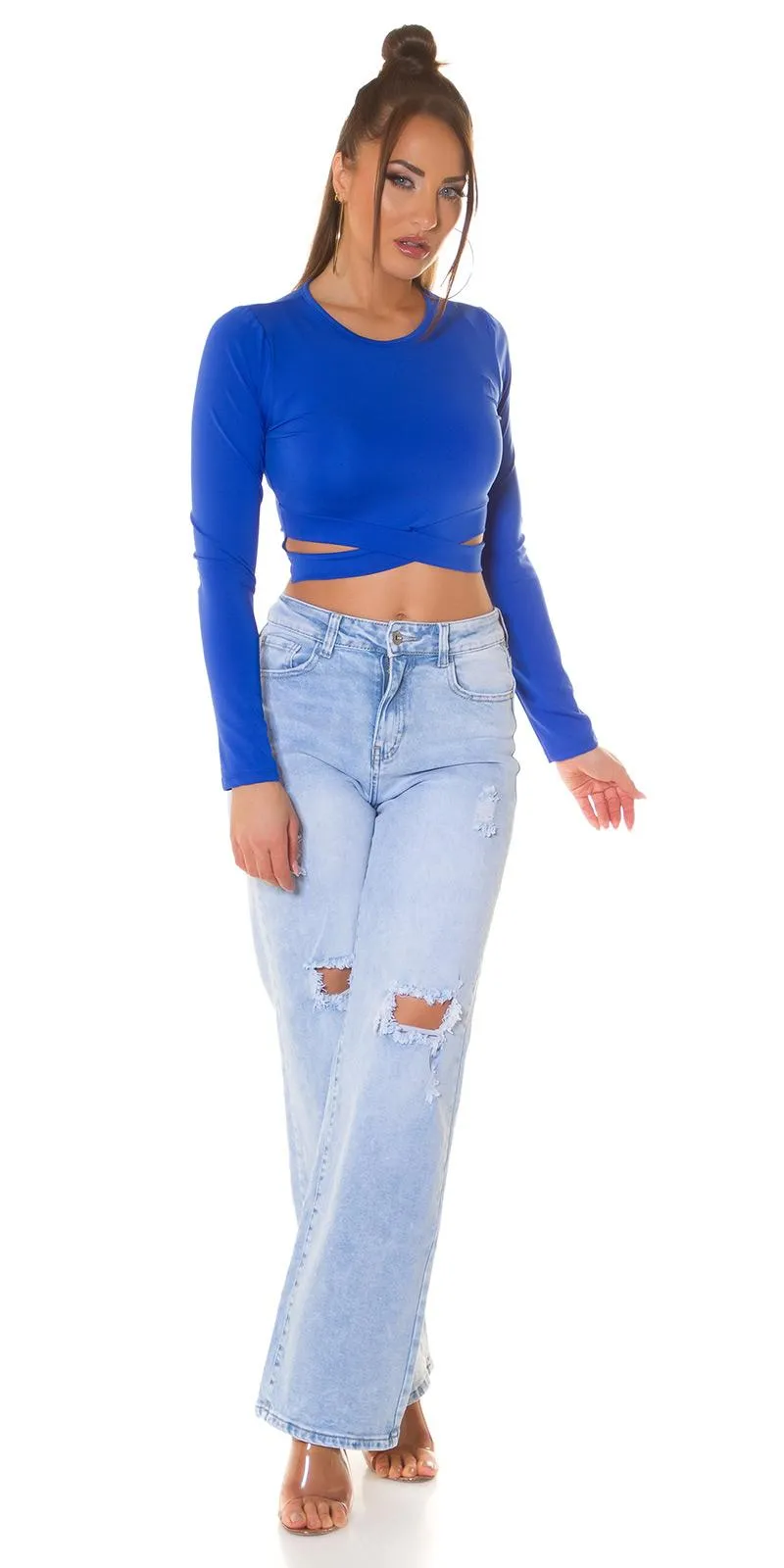 Top con aberturas manga larga azul