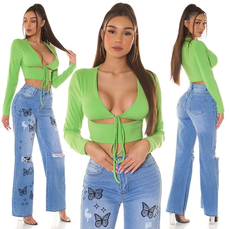 Top corto con aberturas de verano verde