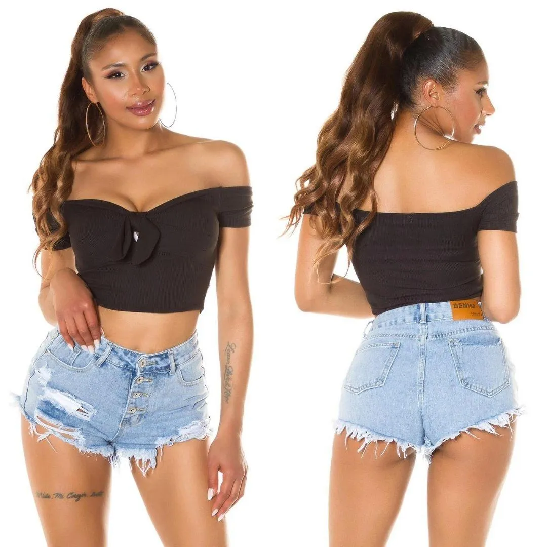 Top corto elegante con lazo Negro 
