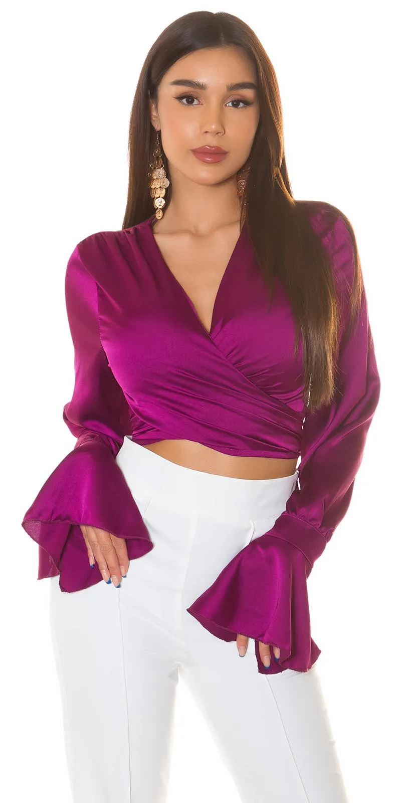 Top cruzado satinado Violeta