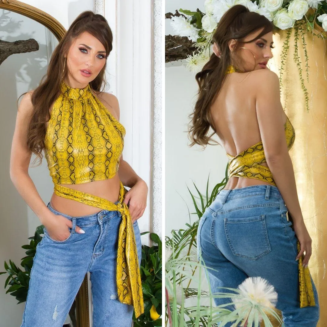 Top sin mangas Serpiente print Amarillo