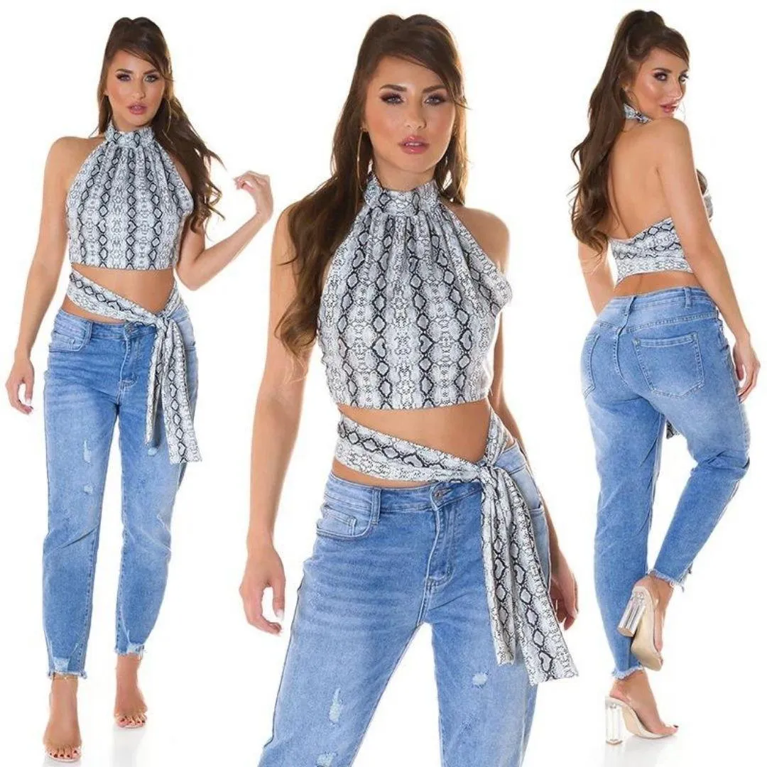 Top sin mangas Serpiente print Blanco