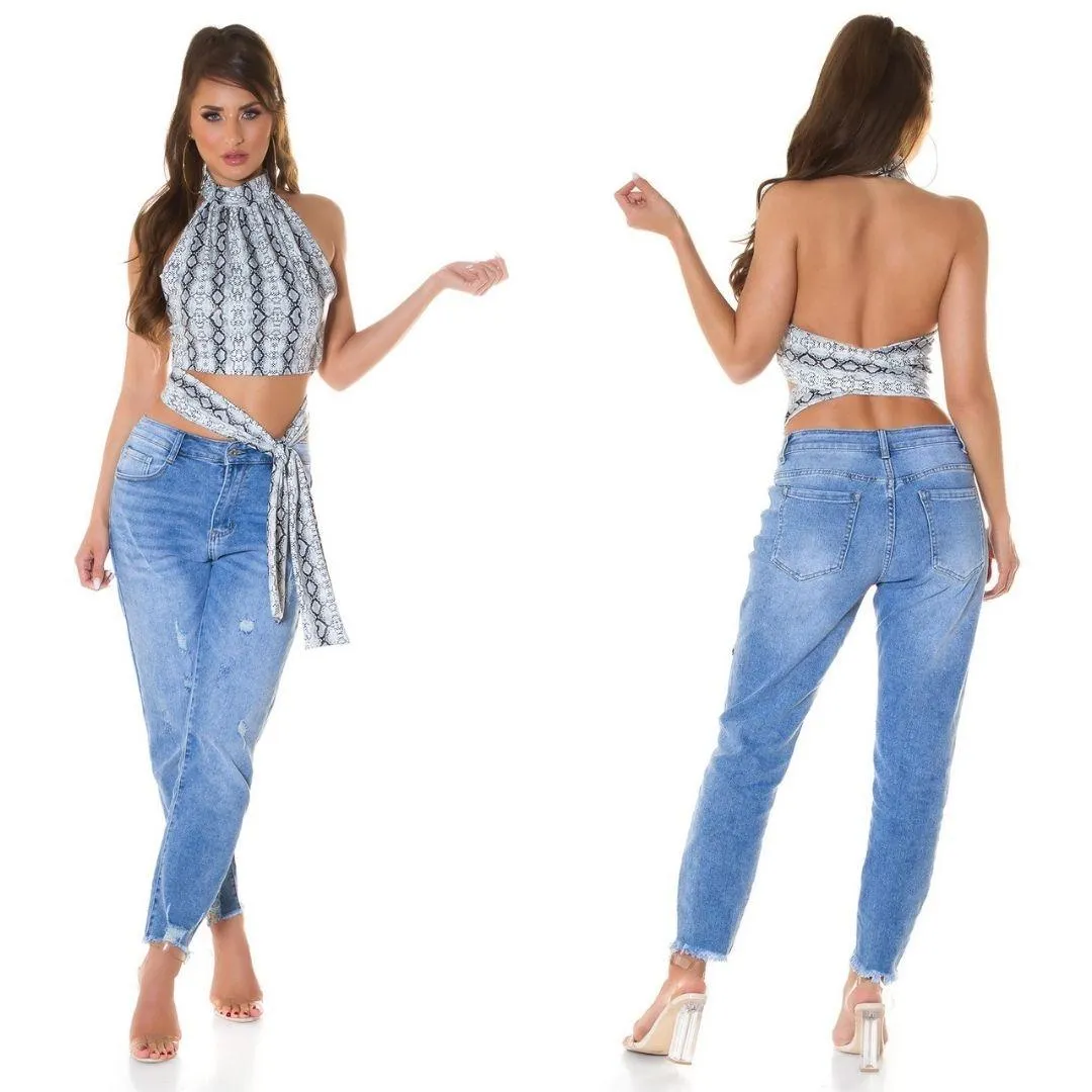 Top sin mangas Serpiente print Blanco