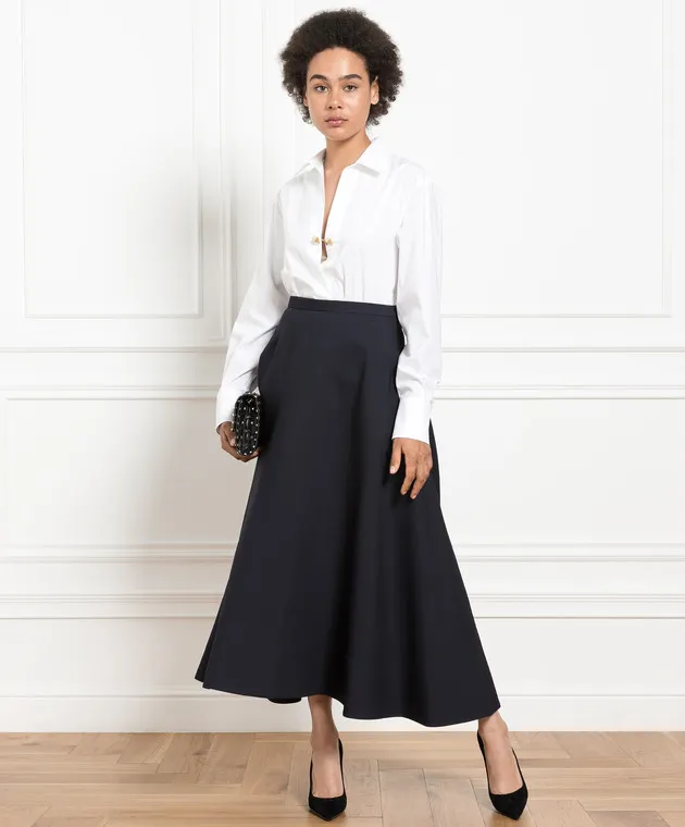 Valentino Blue Wool and Silk Crepe Couture Skirt