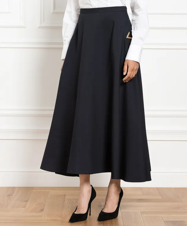 Valentino Blue Wool and Silk Crepe Couture Skirt