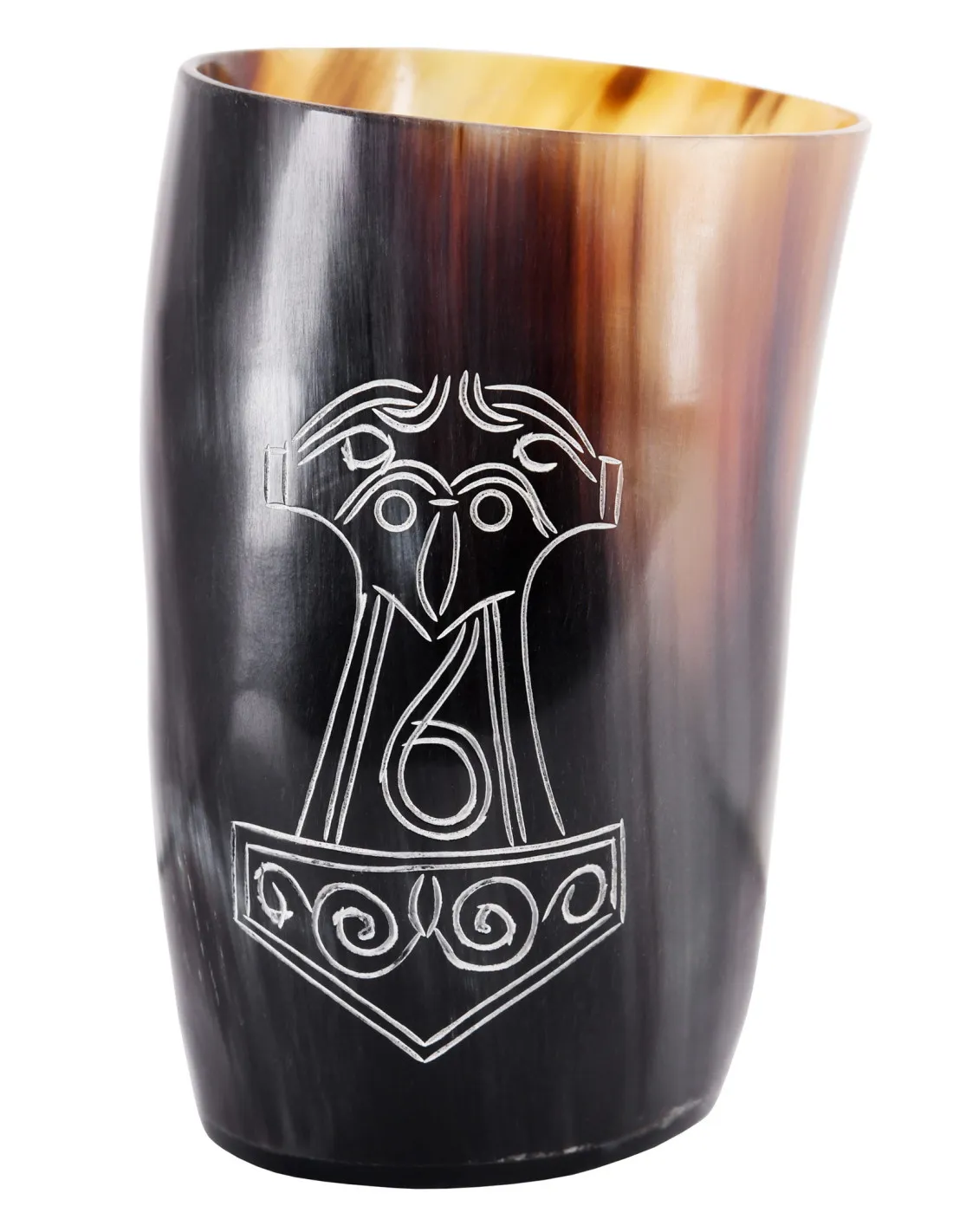 VASO VIKINGO MJöLNIR DE THOR EN CUERNO DE BúFALO (150250 ML.)