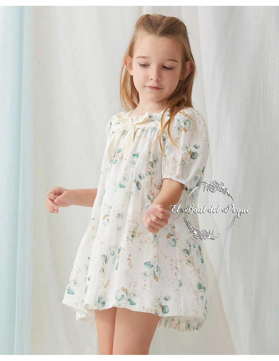 Vestido Ceremonia Punto Inglés Tartaleta Louise Estampado Verde