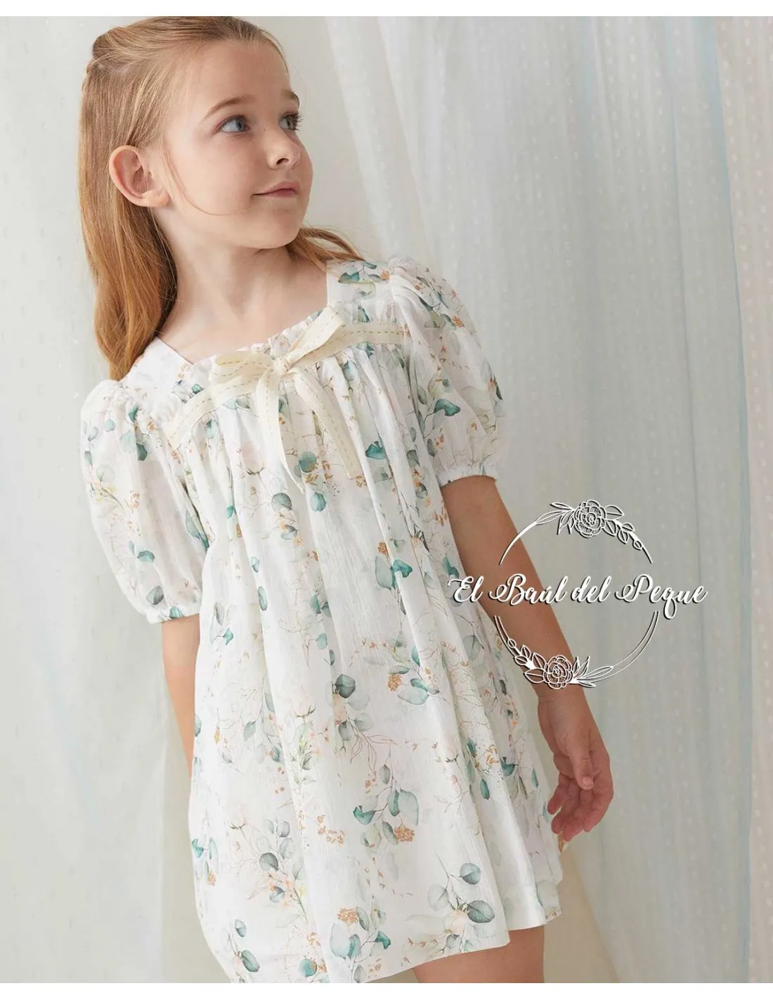 Vestido Ceremonia Punto Inglés Tartaleta Louise Estampado Verde