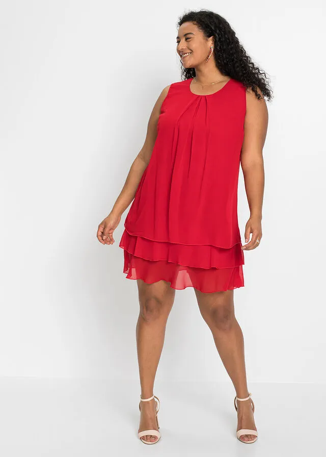 Vestido de gasa de poliéster reciclado Rojo