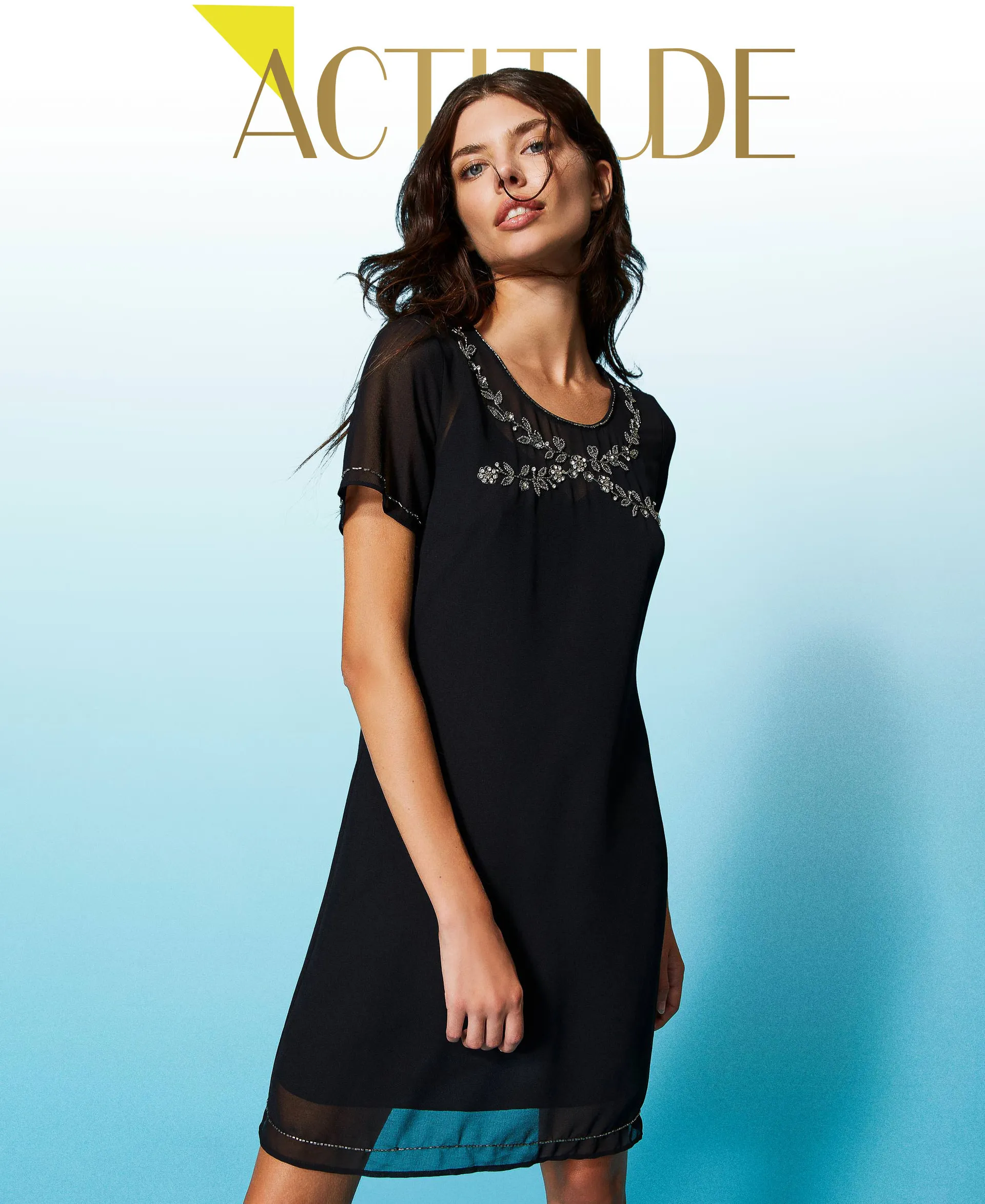 Vestido de georgette con bordado a mano